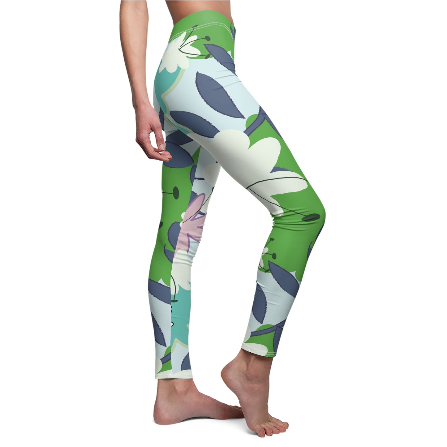 Mid Mod Floral in Blue and Green Women's Casual Leggings