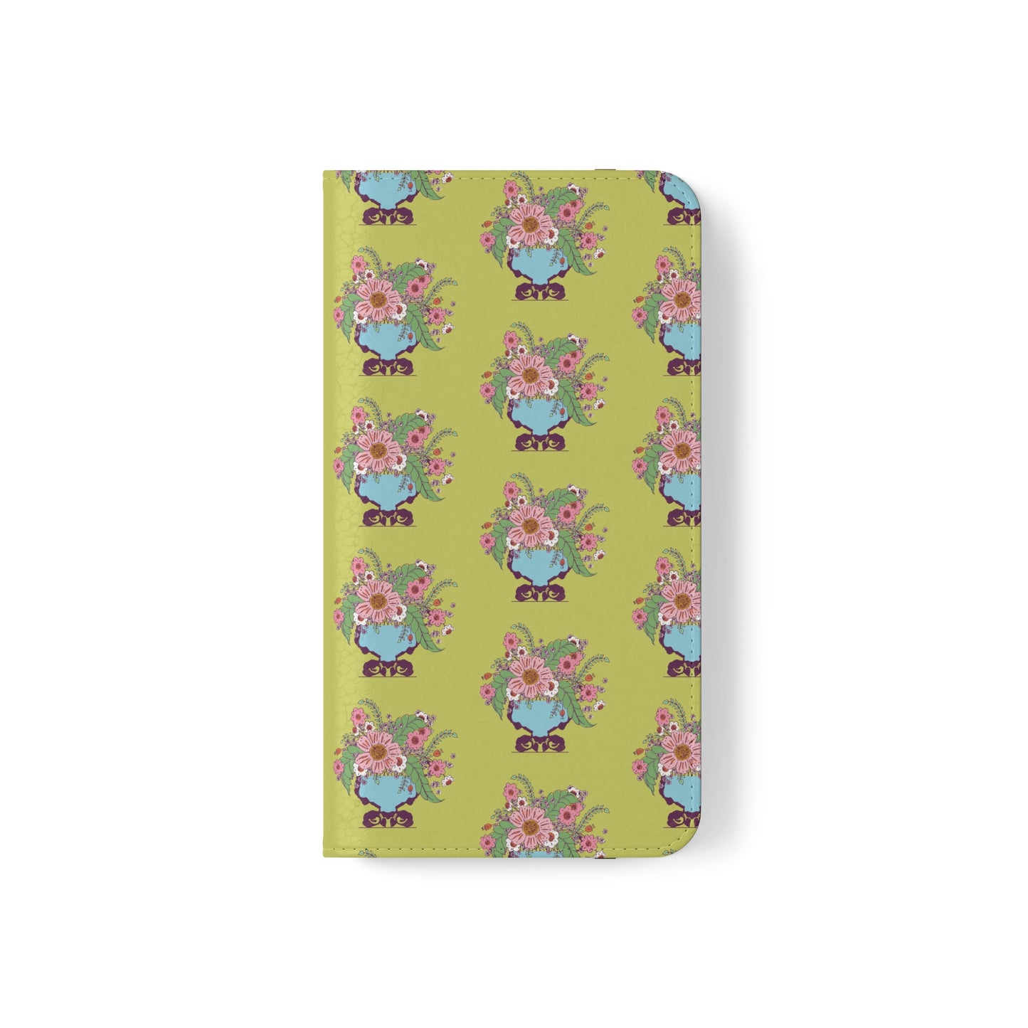 Cheerful Watercolor Flowers in Vase on Bright Green Flip Cases for Samsung