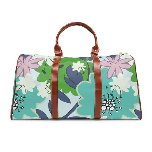 Mid Mod Floral in Blue and Green Waterproof Travel Bag