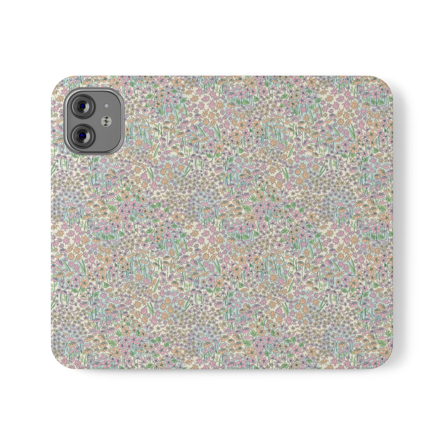 Orange and Pink Flowers on Blue Dot Flip Cases for iPhone