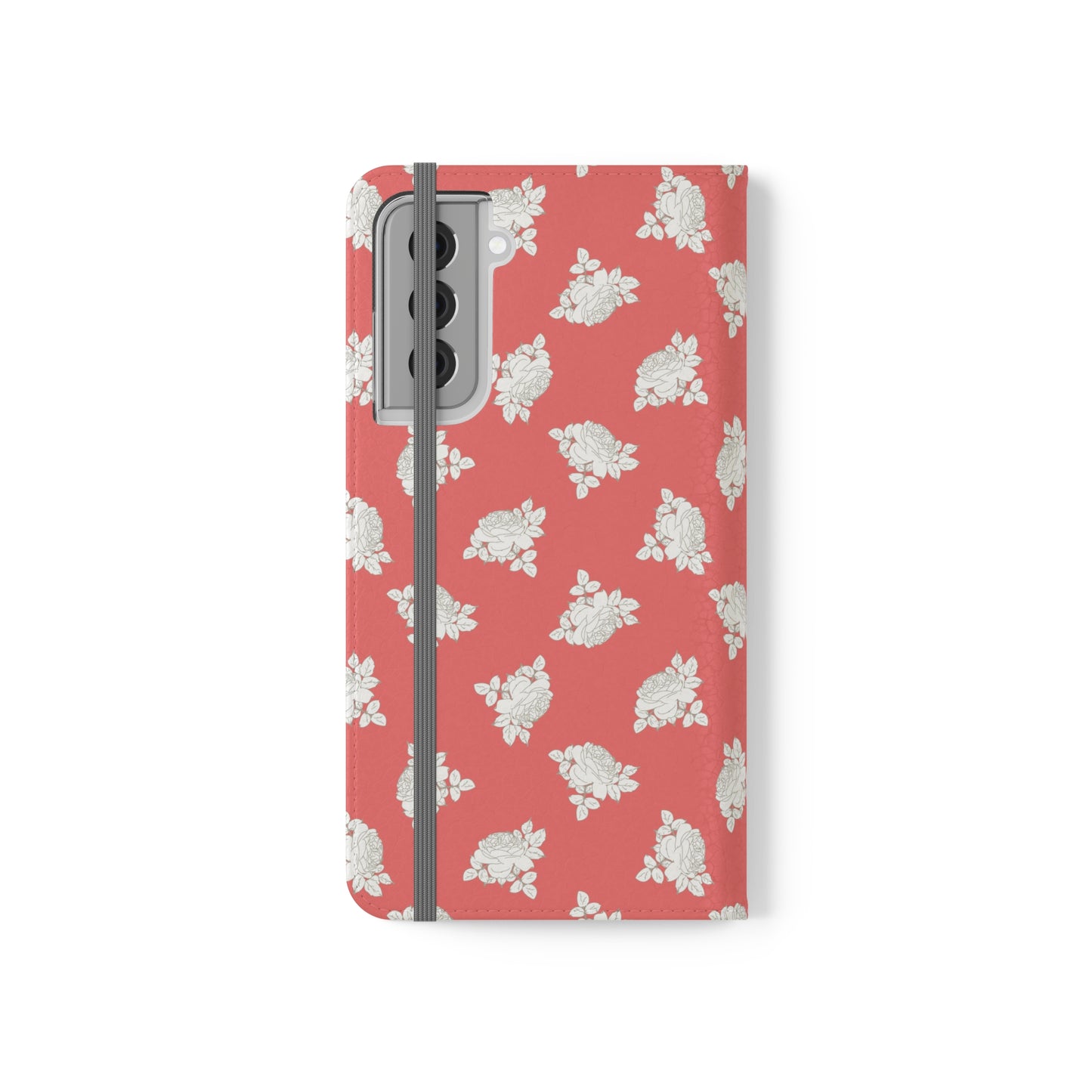 Cream Roses on Bright Coral Flip Cases for Samsung