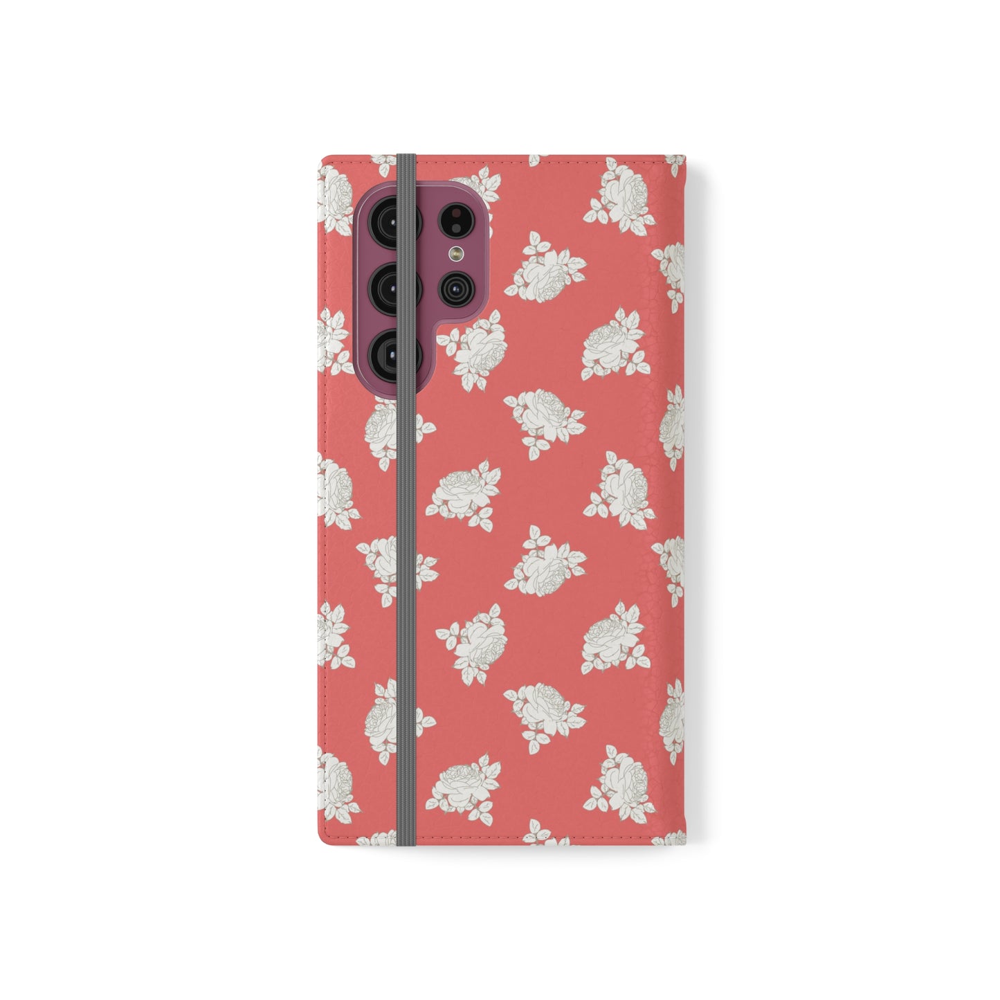 Cream Roses on Bright Coral Flip Cases for Samsung