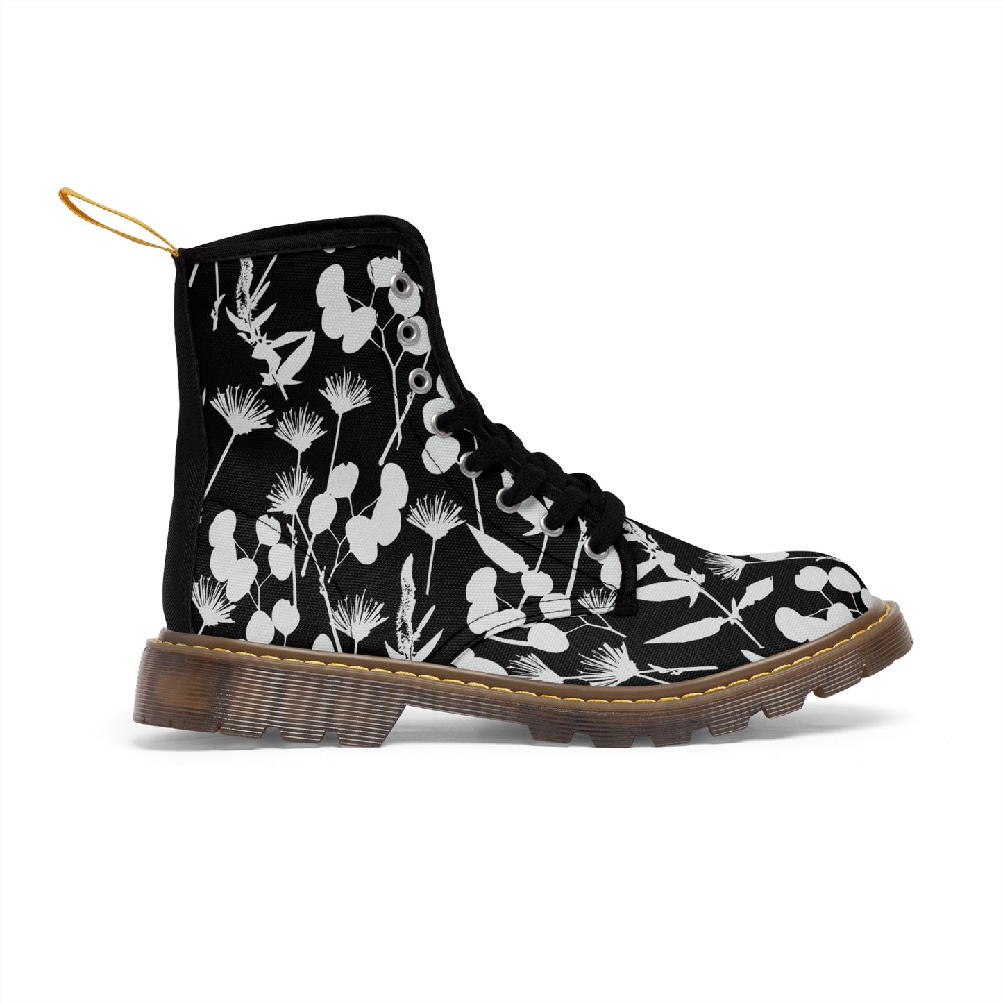 Black and White Floral Women's Canvas Boots