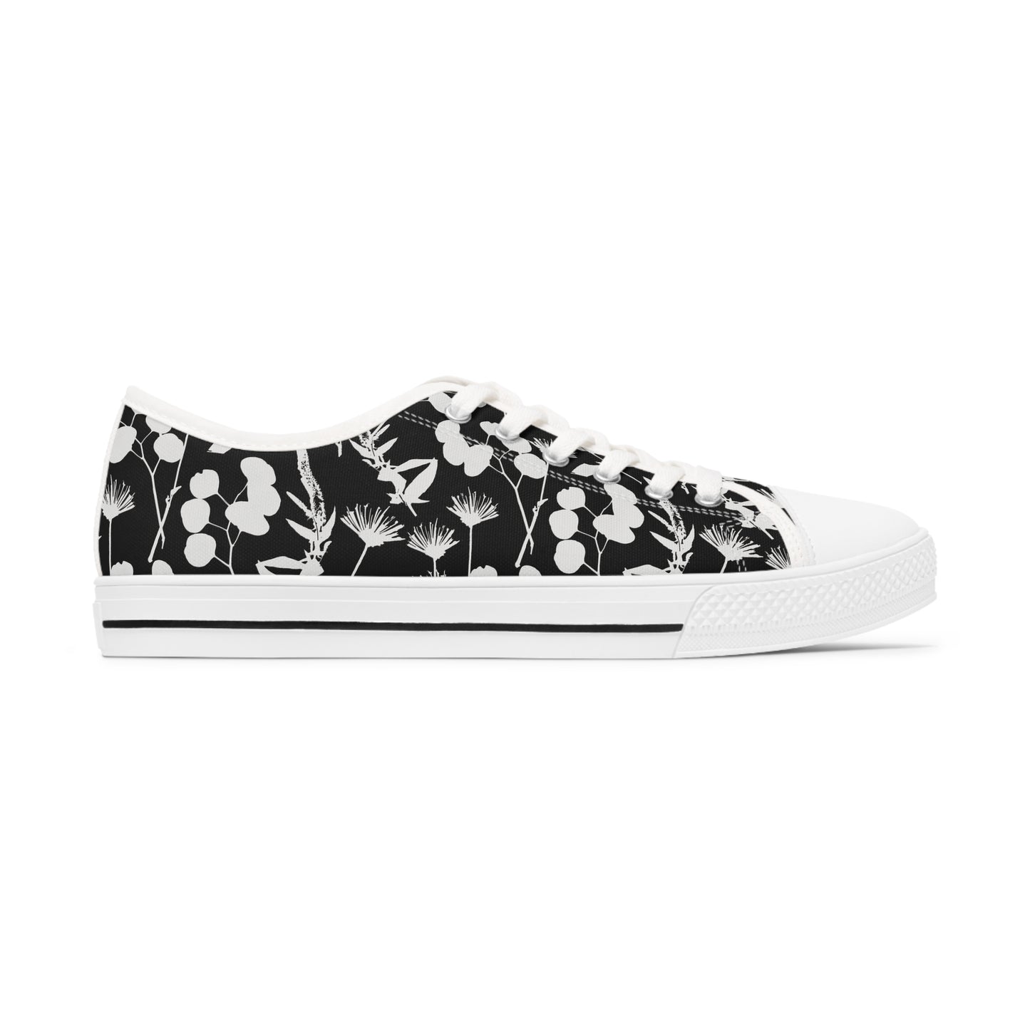 Black and White Floral Women's Low Top Sneakers