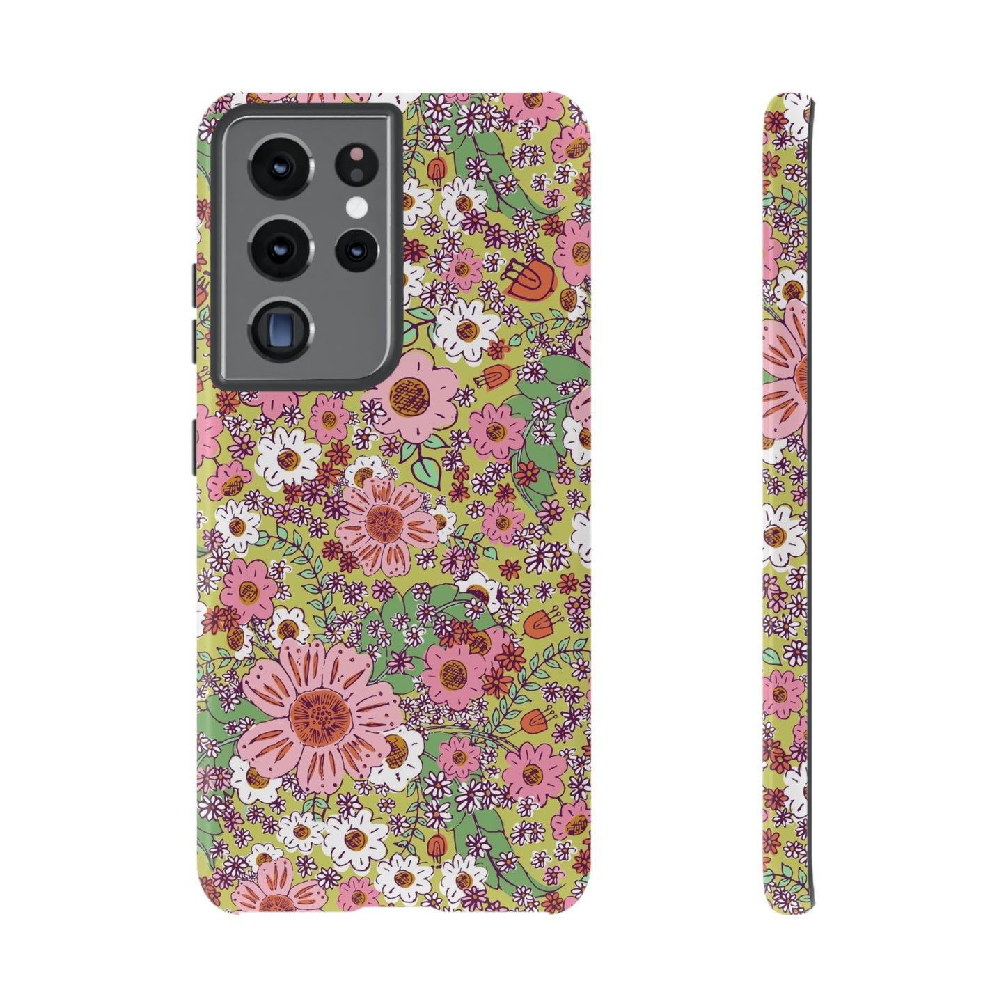 Cheerful Watercolor Flowers on Bright Green Tough Cases for Google Pixel