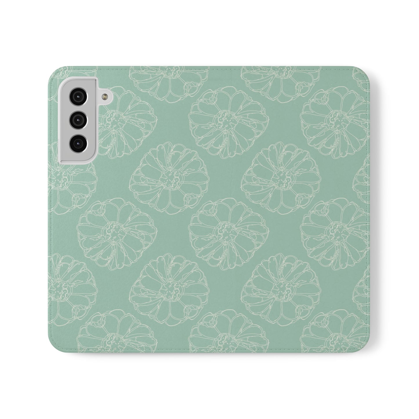 Cream Flower Outline on Aqua Flip Cases for Samsung