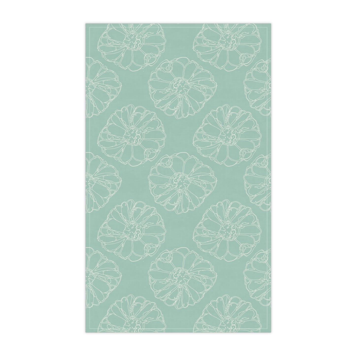 Cream Floral Outline on Aqua Kitchen Towel