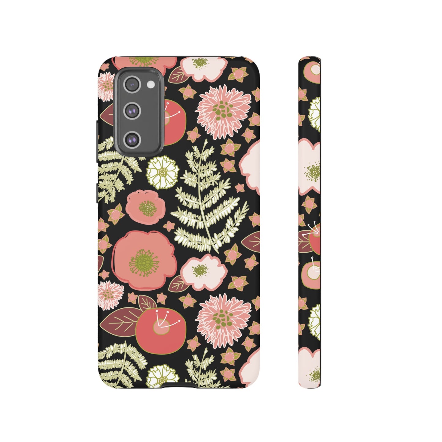 Coral Flowers on Black Tough Cases for Samsung