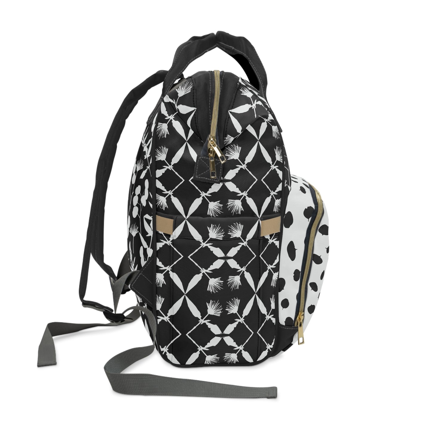 Black and White Floral Multifunctional Diaper Backpack