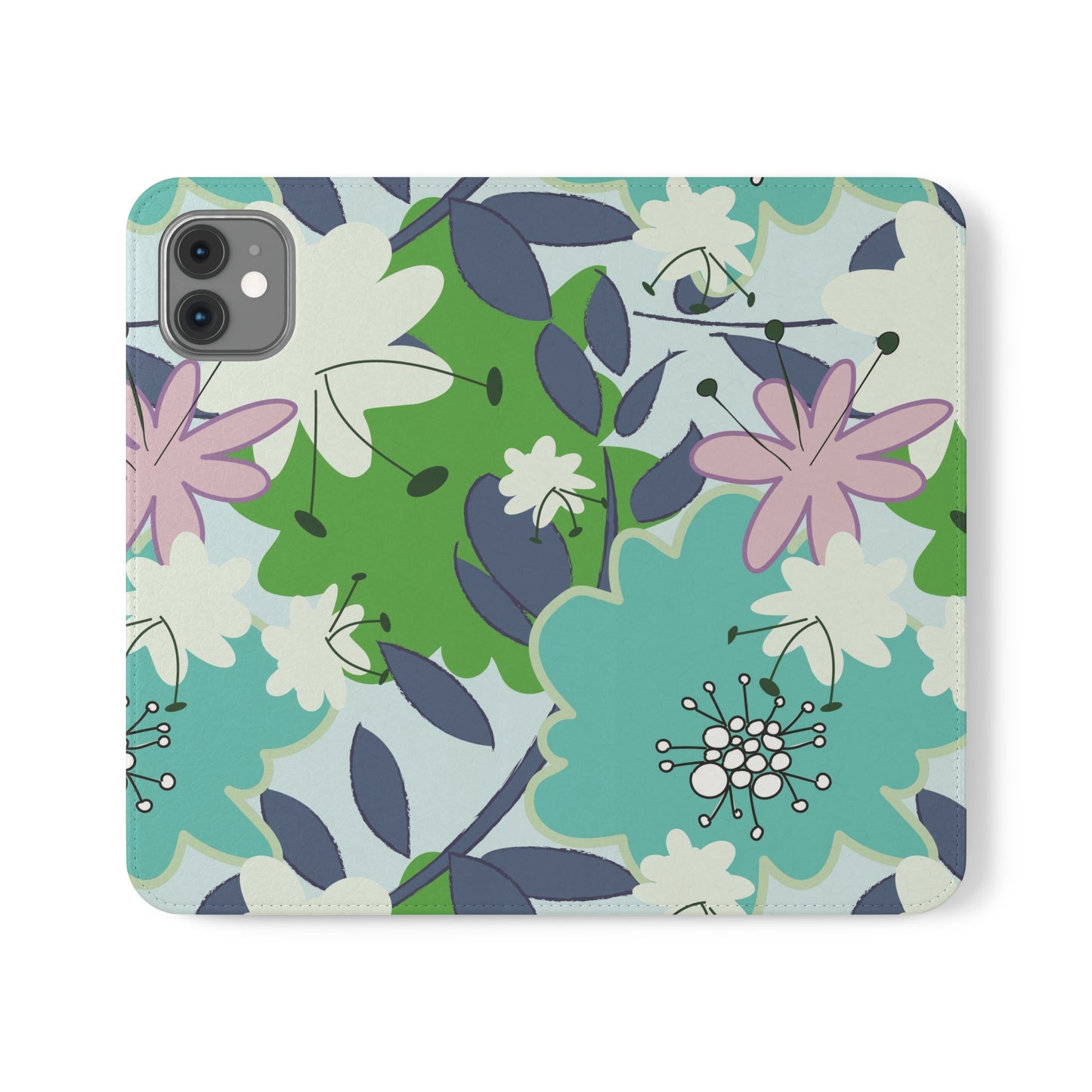 Mid Mod Floral in Blue and Green Flip Cases for iPhone