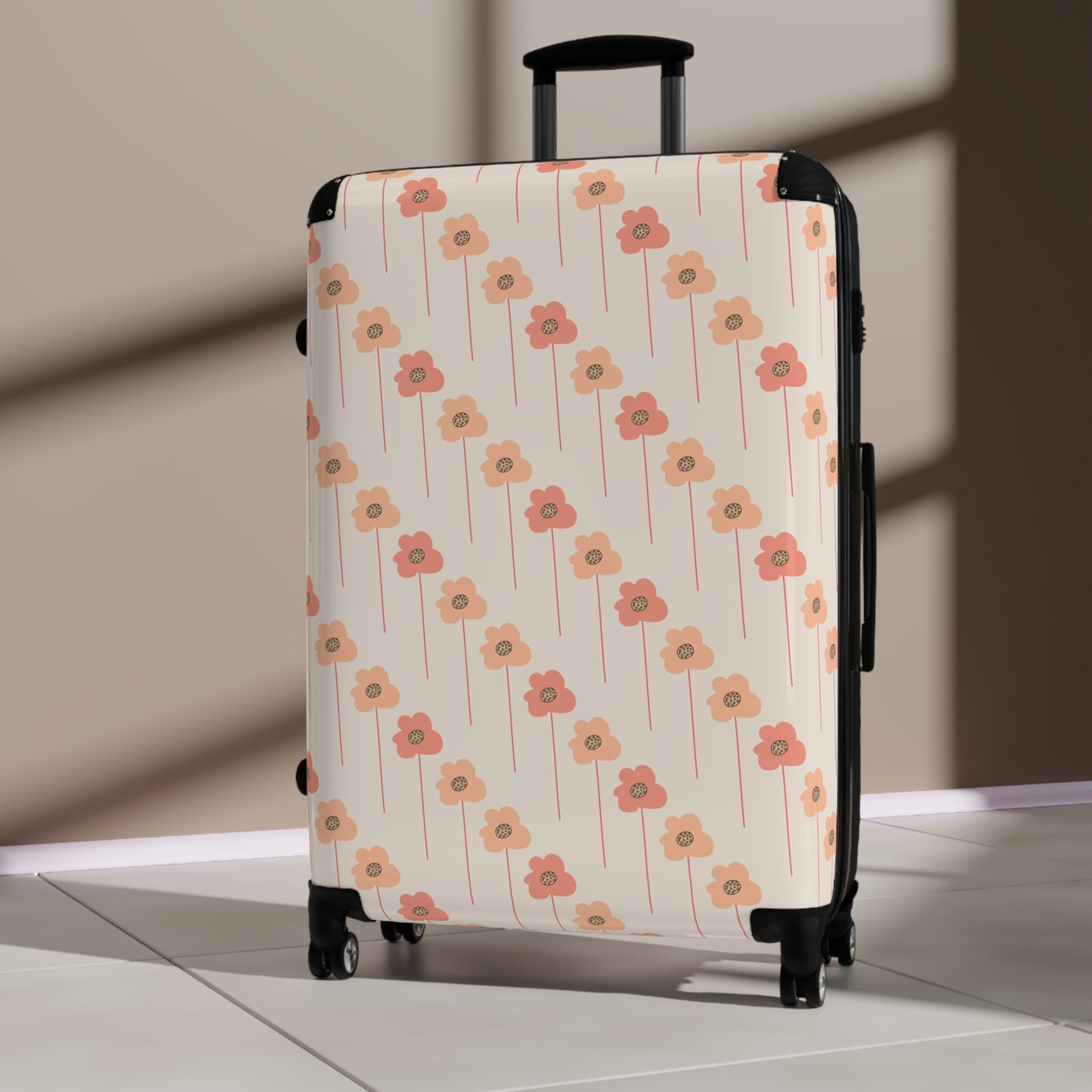 Peach and Coral Wildflowers on Cream Suitcase