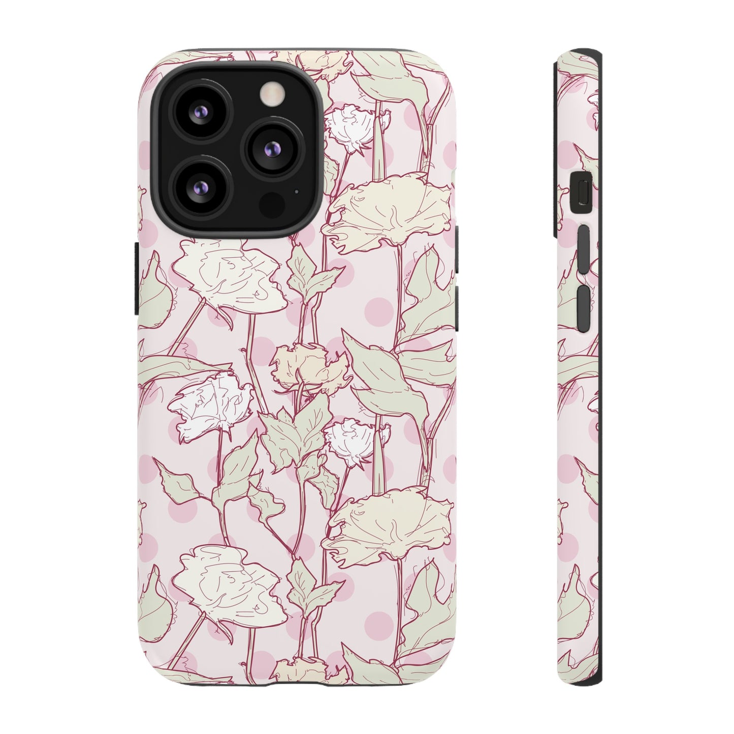 Roses and Dots in Pink Tough Cases for iPhone