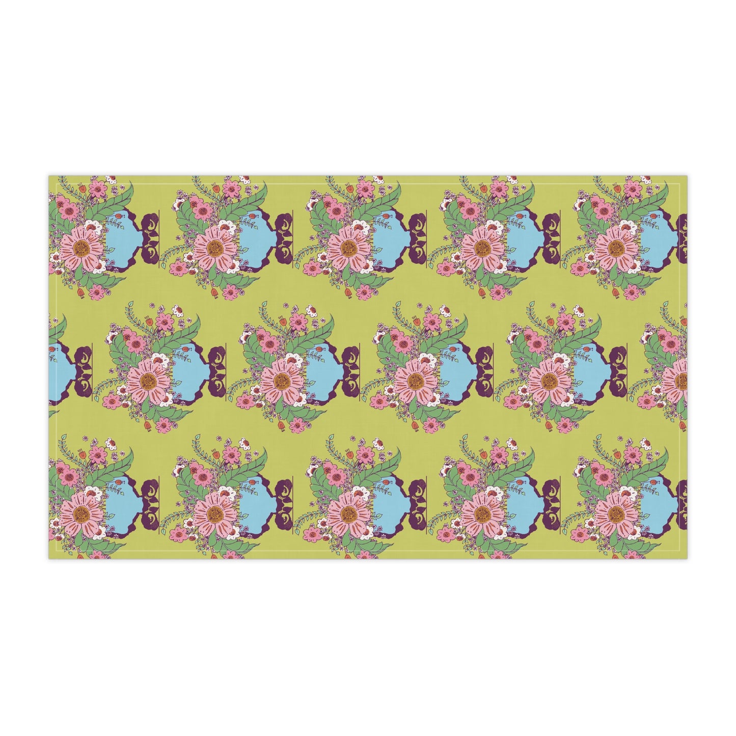 Cheerful Flowers in Vase on Bright Green Kitchen Towel