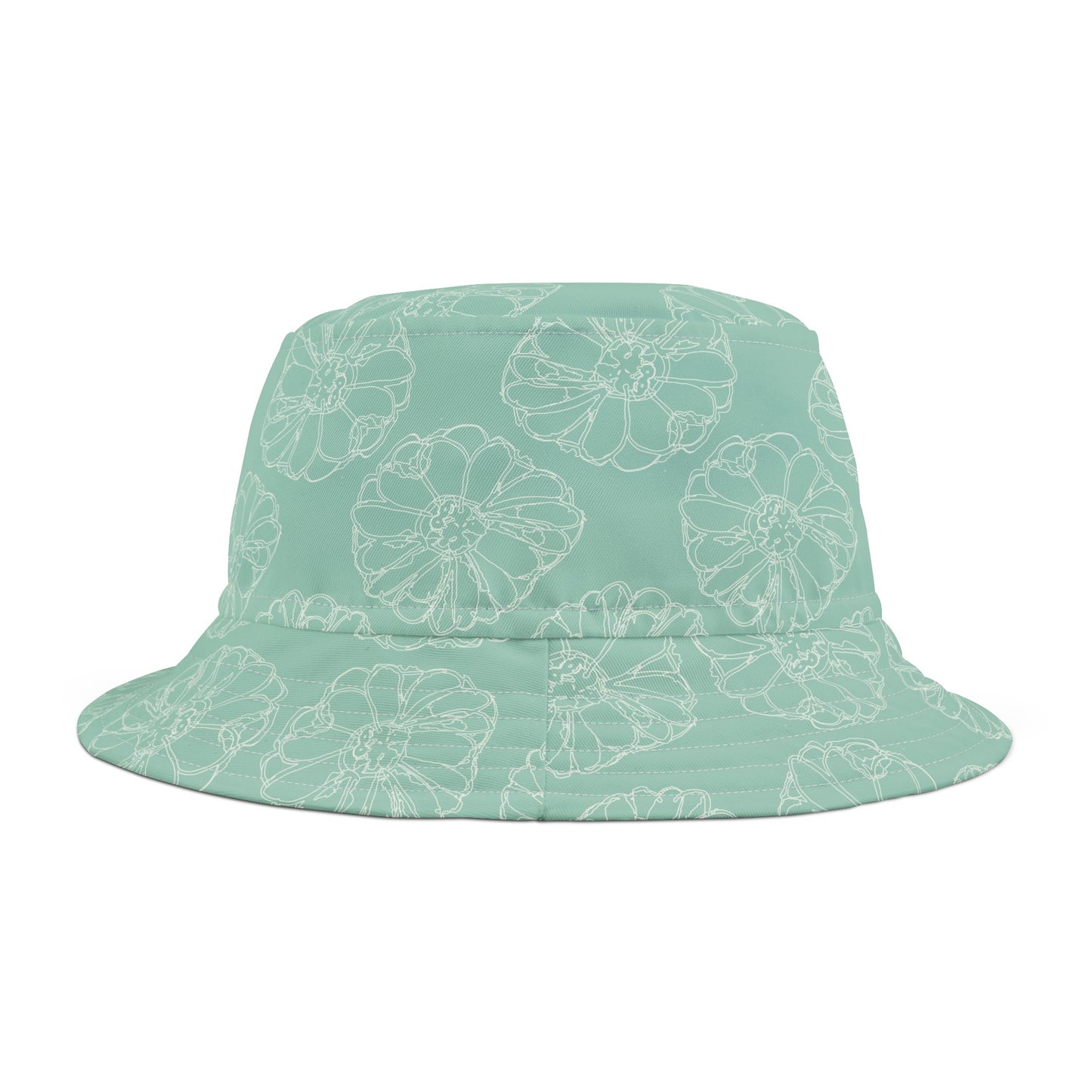 Flower Outline, Aqua and Cream Bucket Hat