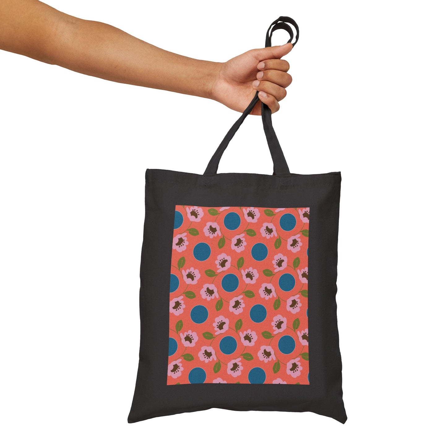 Wildflowers with Dots in Coral and Blue Cotton Canvas Tote Bag