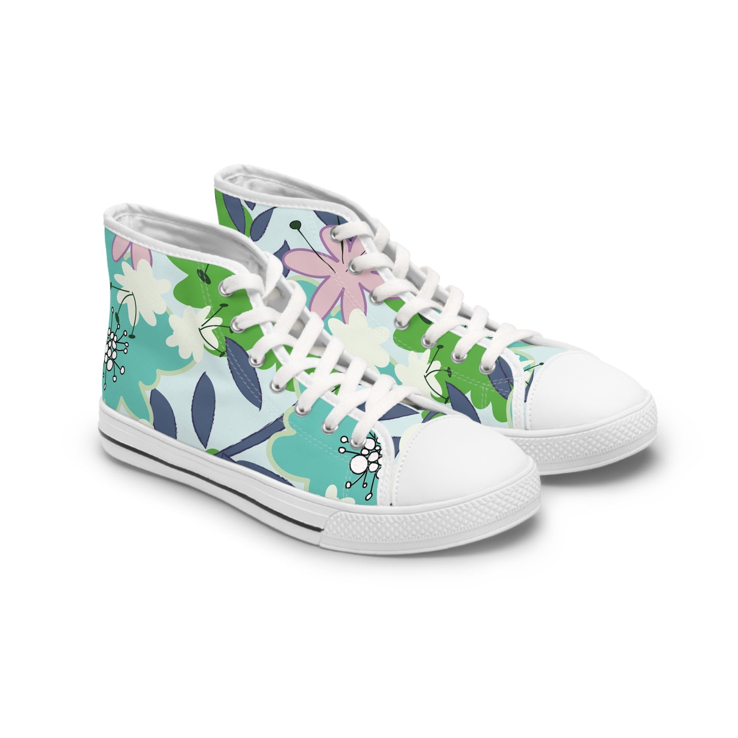 Mid Mod Floral in Blue and Green Women's High Top Sneakers