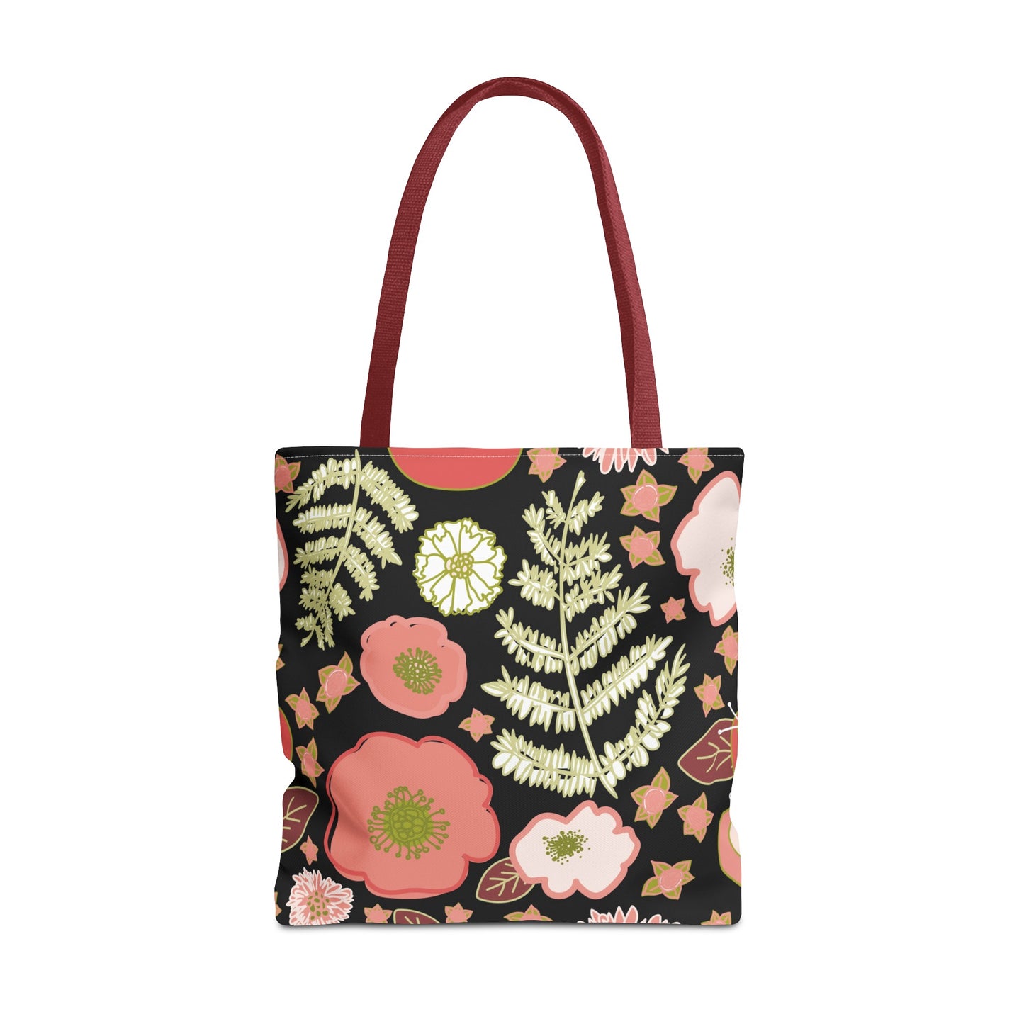 Coral Flowers on Black Tote Bag