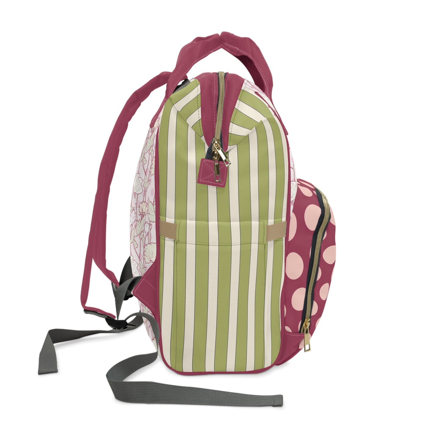 Roses and Dots in Pink Multifunctional Diaper Backpack