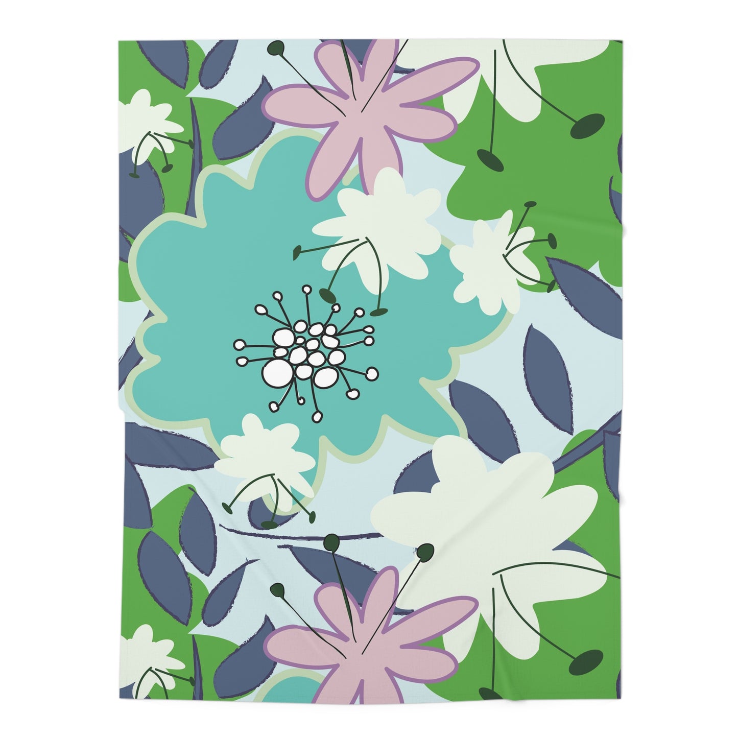 Mid Mod Floral in Blue and Green Baby Swaddle Blanket