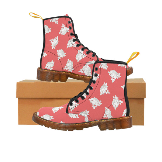 Cream Roses on Coral Women's Canvas Boots