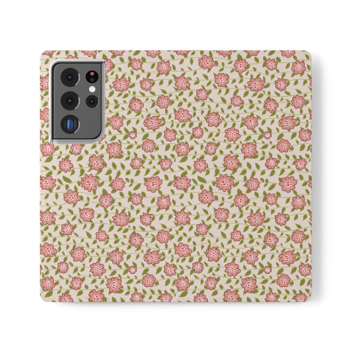 Coral Flowers on Cream Flip Cases for Samsung