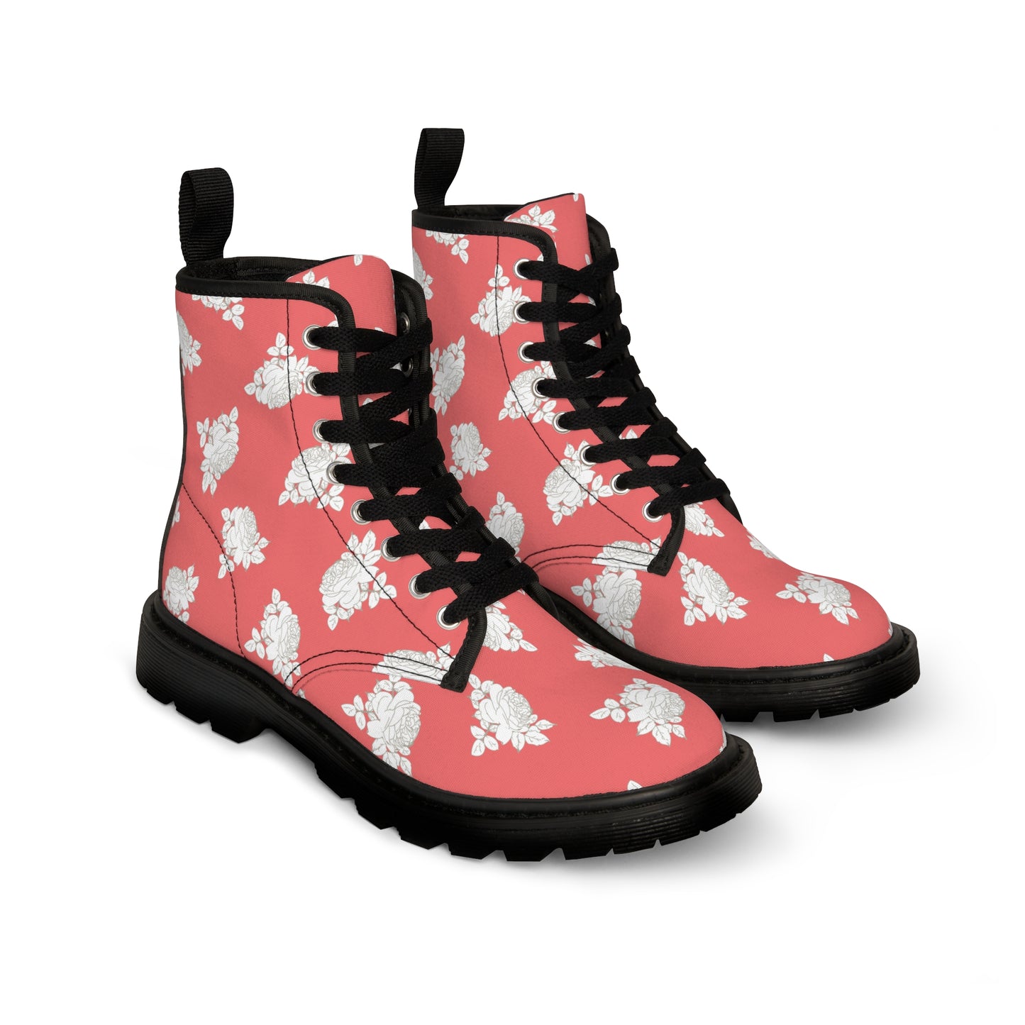 Cream Roses on Coral Women's Canvas Boots