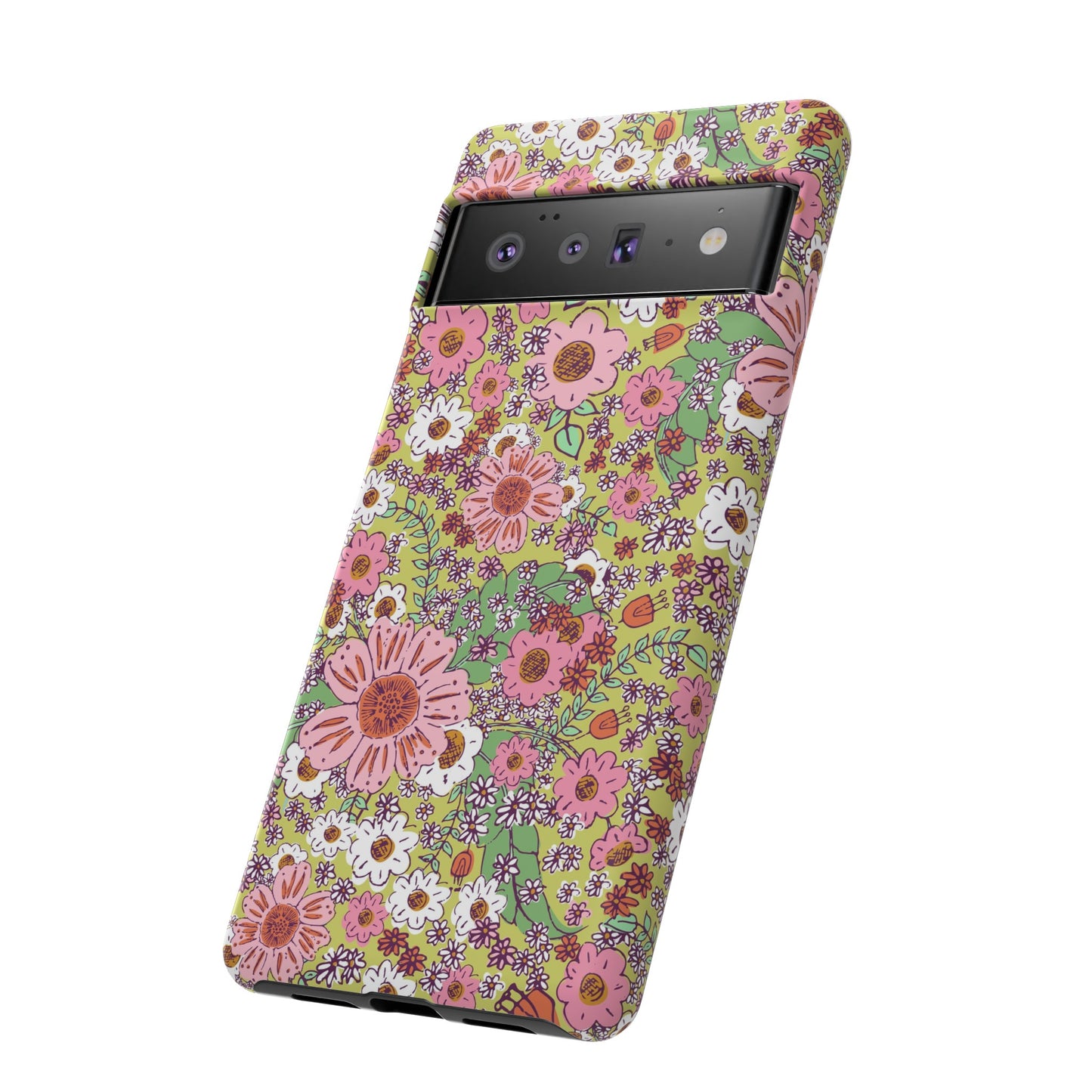 Cheerful Watercolor Flowers in Bright Green Tough Cases for Google Pixel