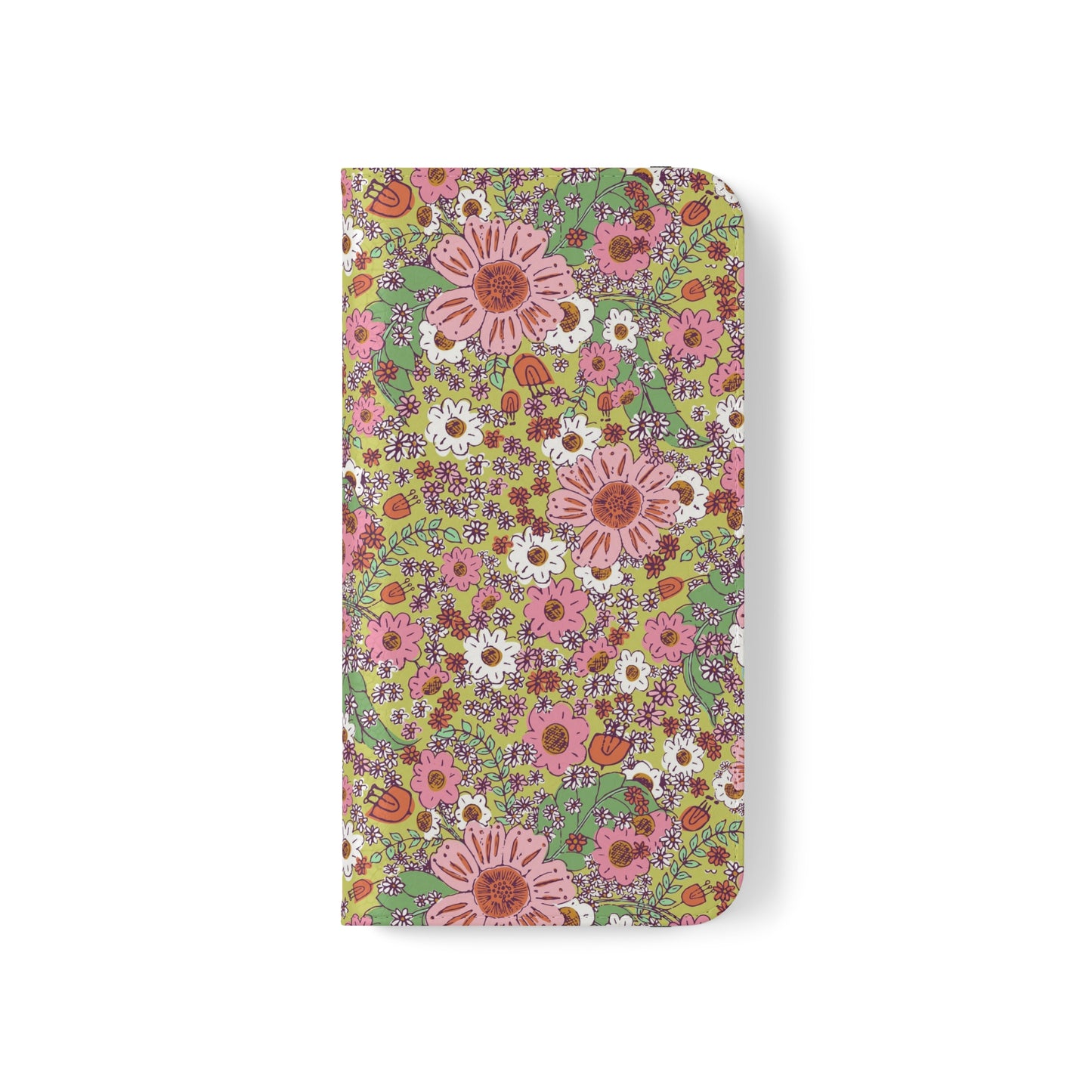 Cheerful Watercolor Flowers on Bright Green Flip Cases for iPhone