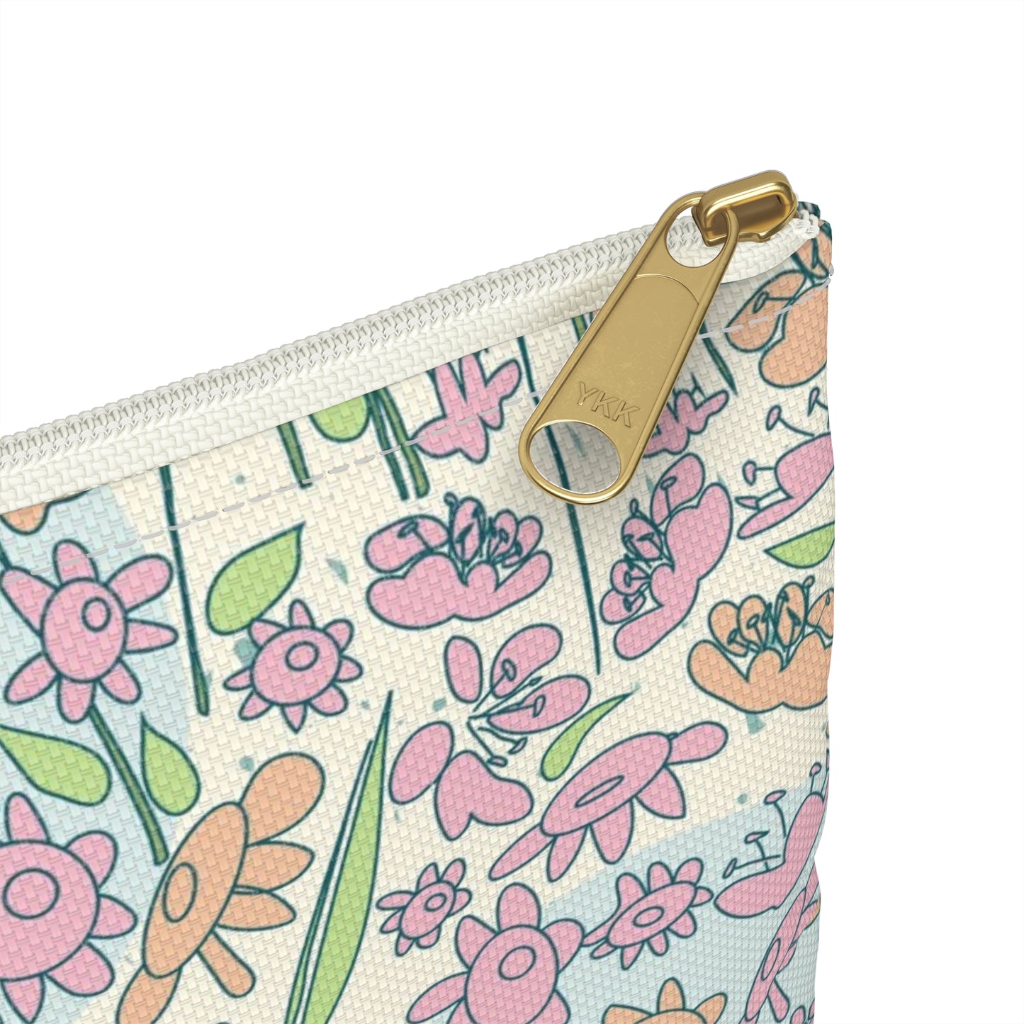 Orange and Pink Flowers on Blue Dot Accessory Pouch