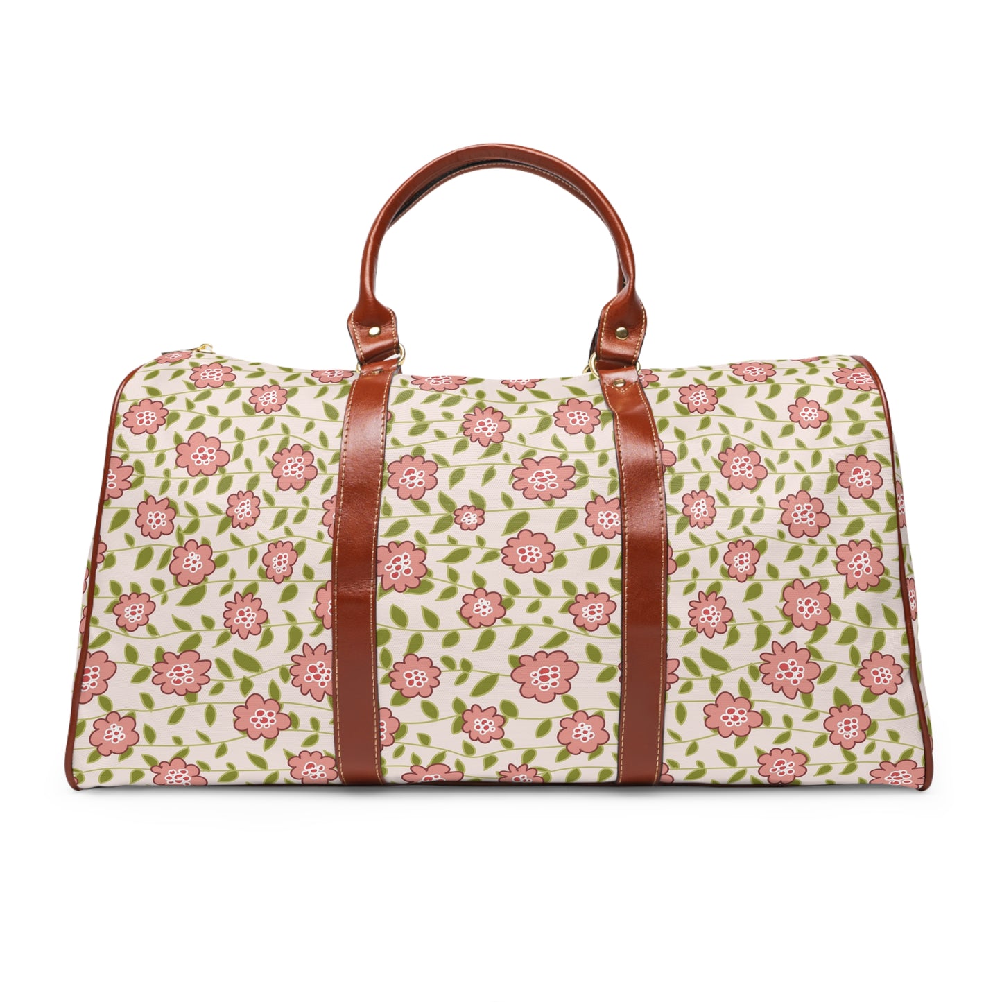 Coral Flowers on Cream Waterproof Travel Bag