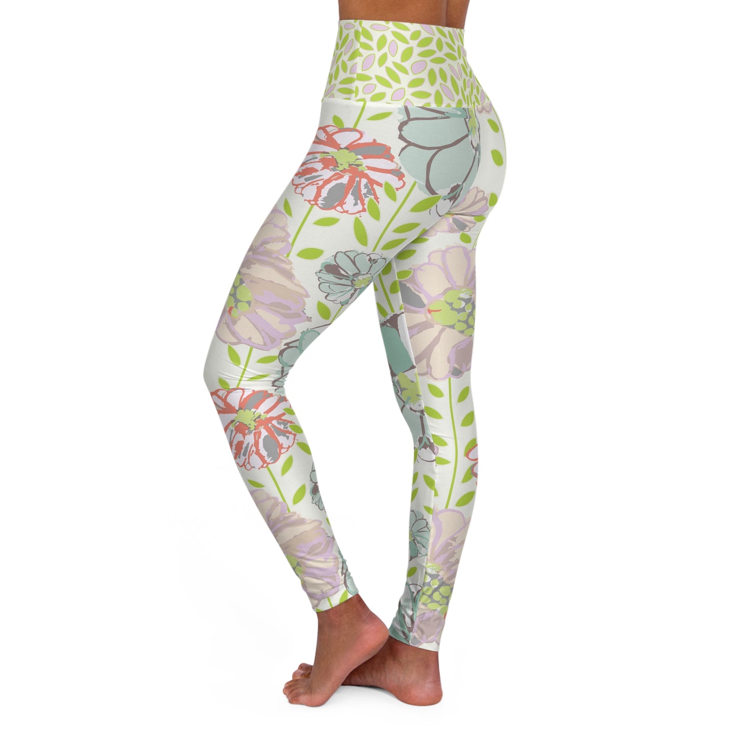 Soft Watercolor Floral High Waisted Yoga Leggings