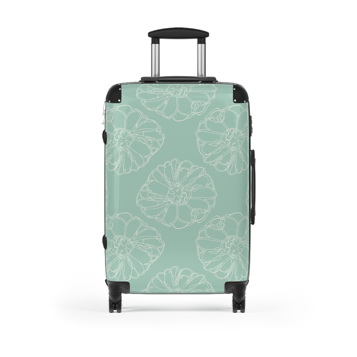 Cream Flower Outline on Aqua Suitcase