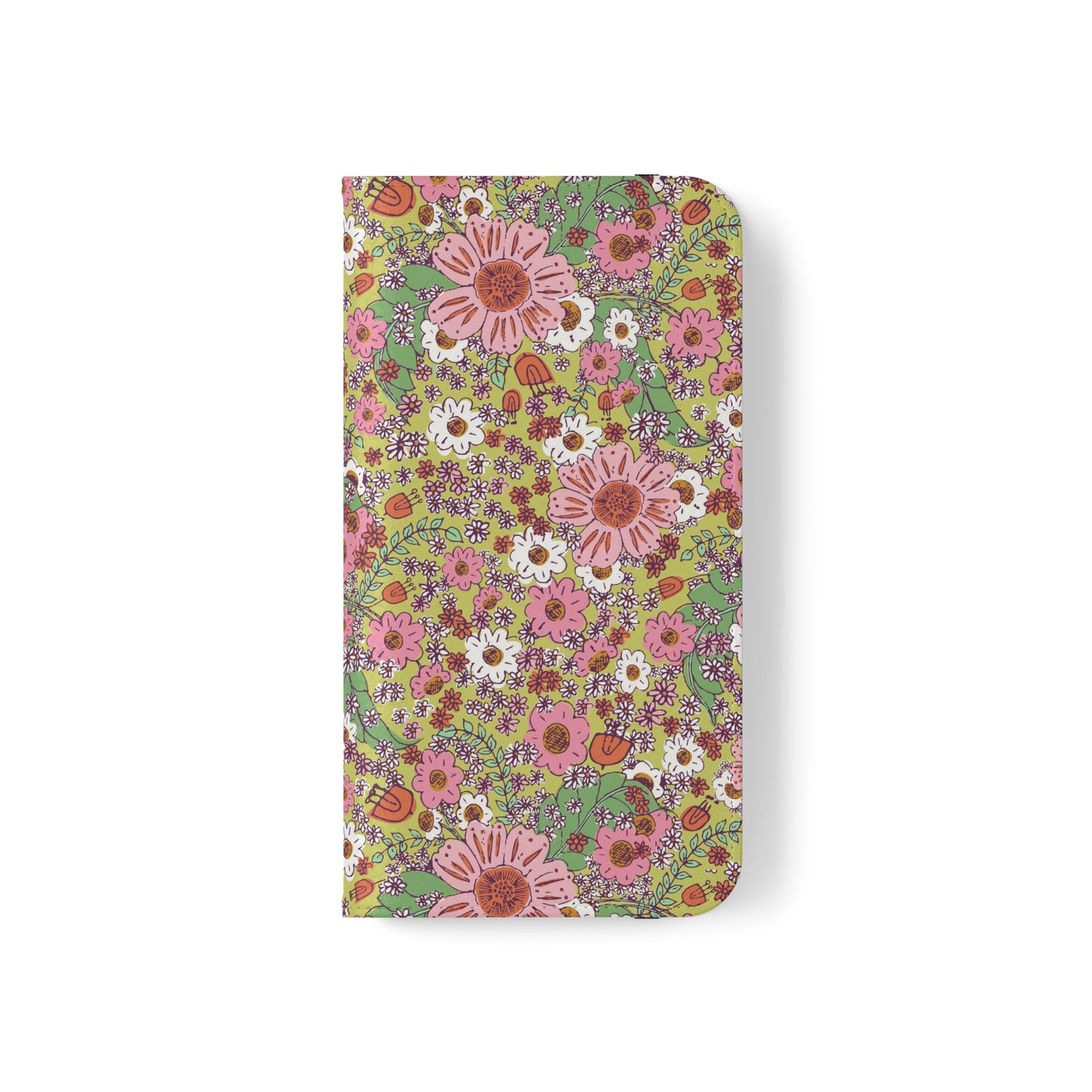 Cheerful Watercolor Flowers on Bright Green Flip Cases for iPhone