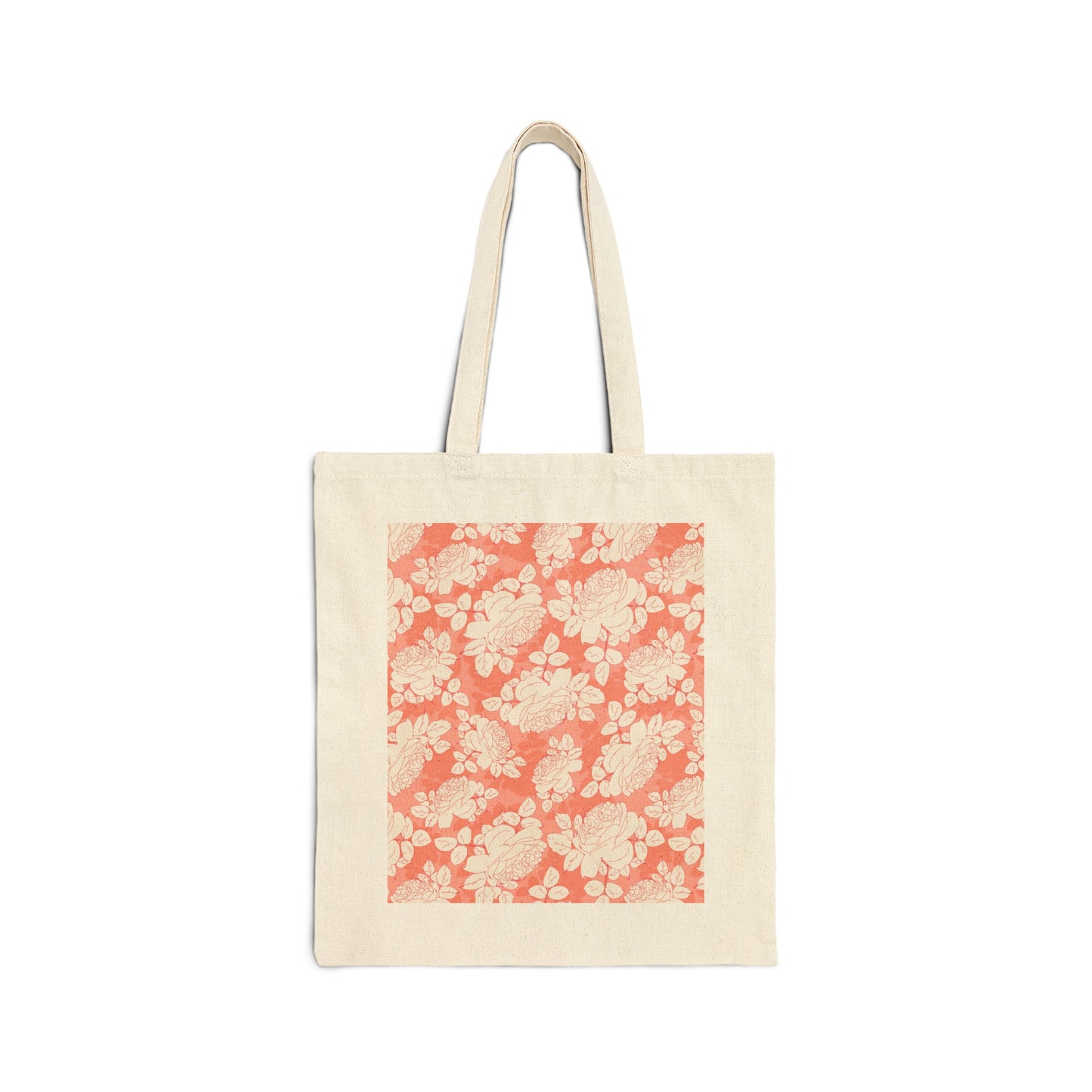 Peach and Cream Roses Cotton Canvas Tote Bag