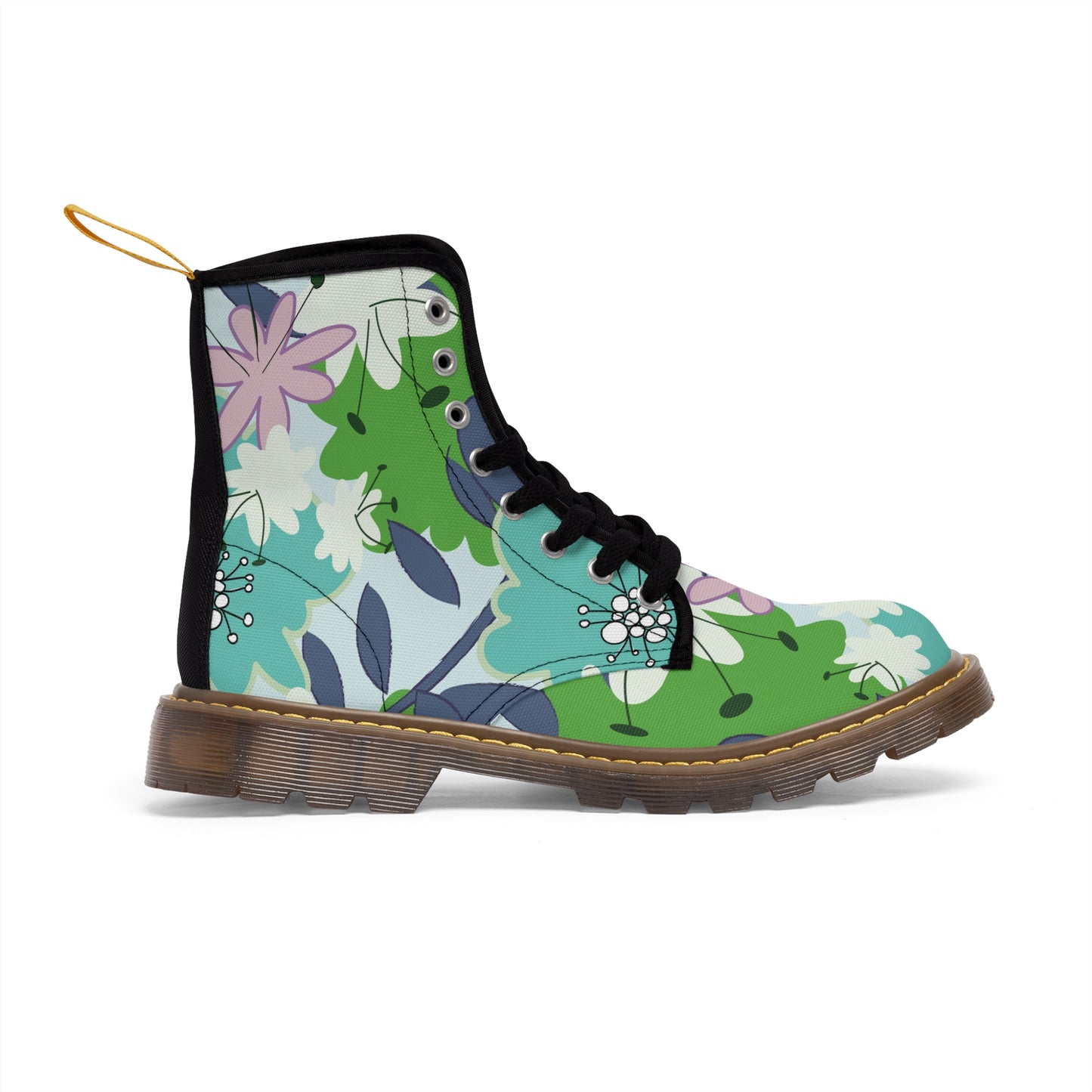 Mid Mod flowers in blue and green Women's Canvas Boots