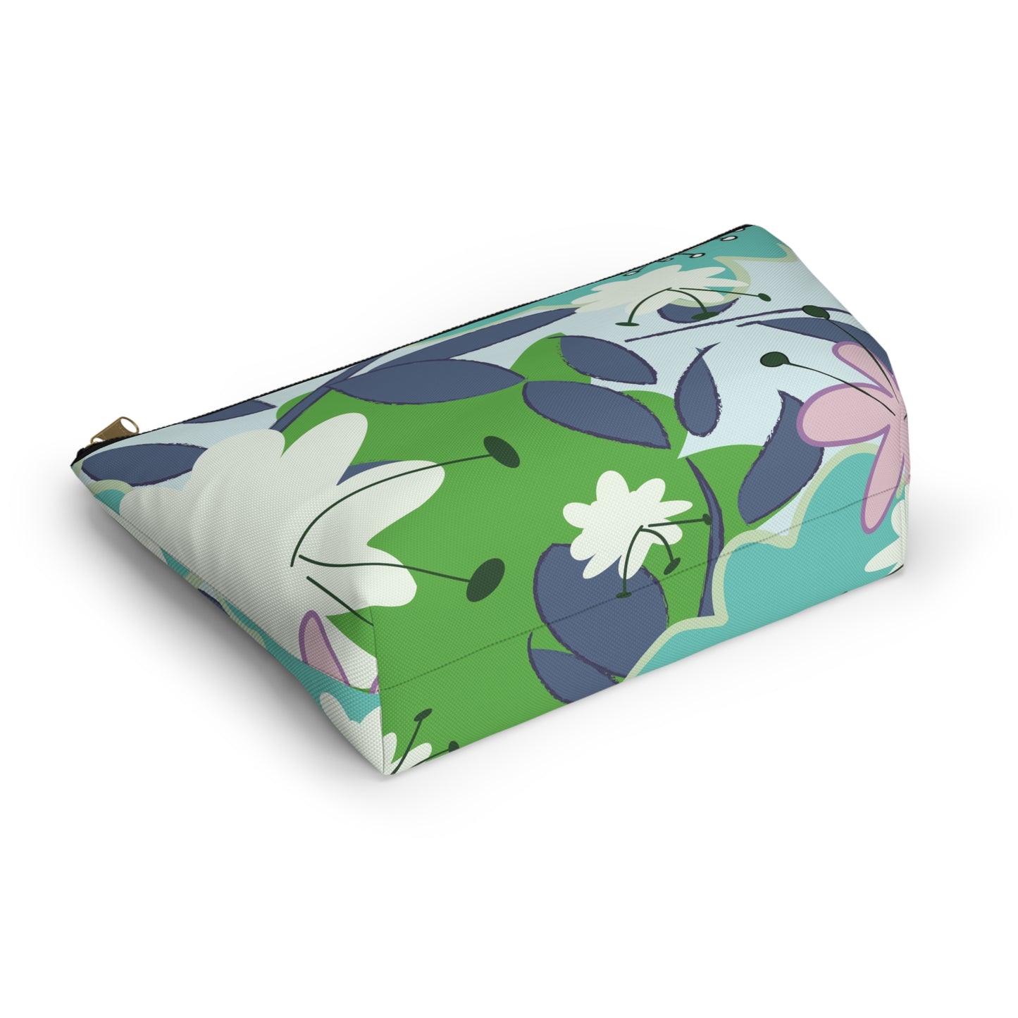 Mid Mod Floral Blue and Green Accessory Pouch w T-bottom