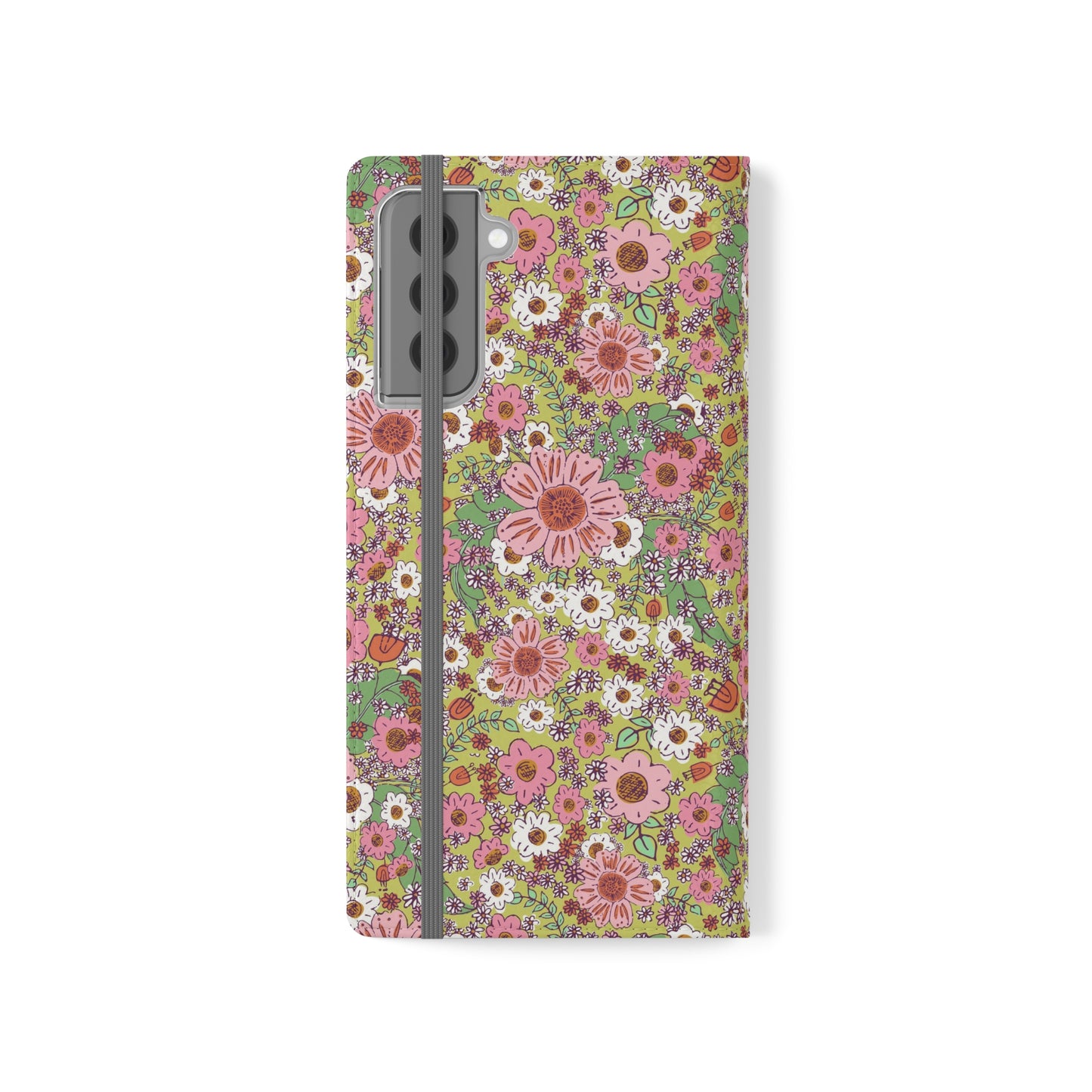 Cheerful Watercolor Flowers on Bright Green Flip Cases for Samsung