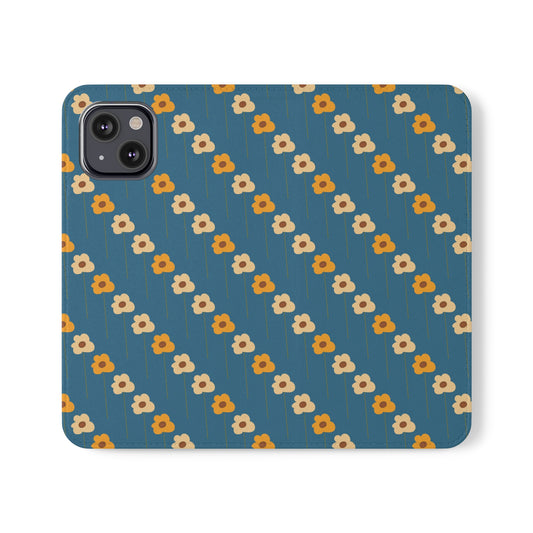 Yellow Wildflowers on Blue Flip Cases for iPhone