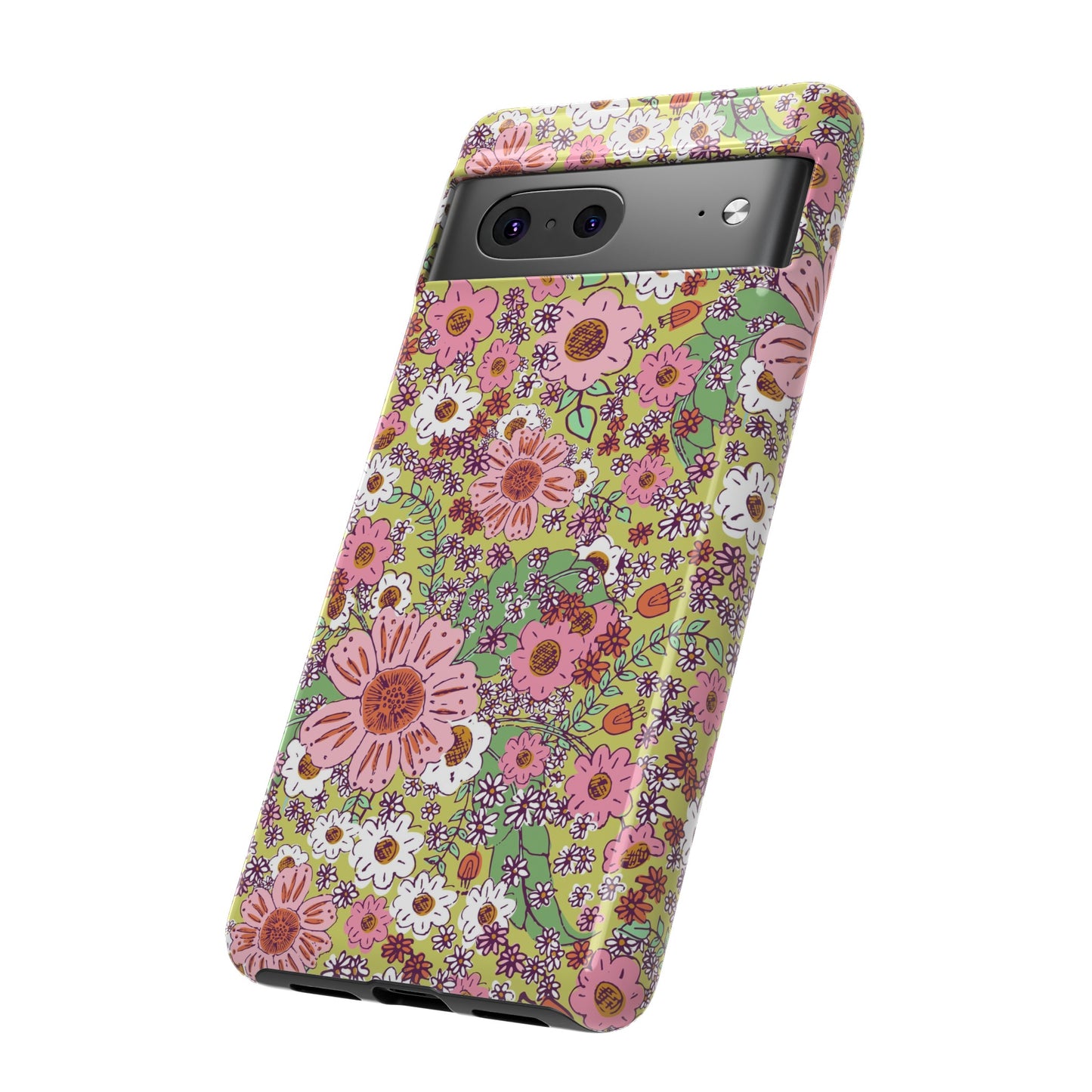 Cheerful Watercolor Flowers in Bright Green Tough Cases for Google Pixel