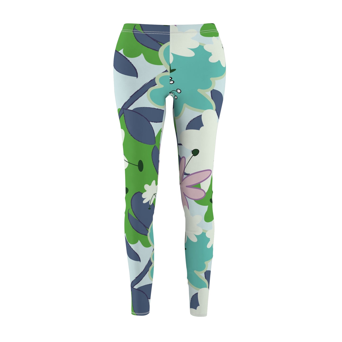 Mid Mod Floral in Blue and Green Women's Casual Leggings