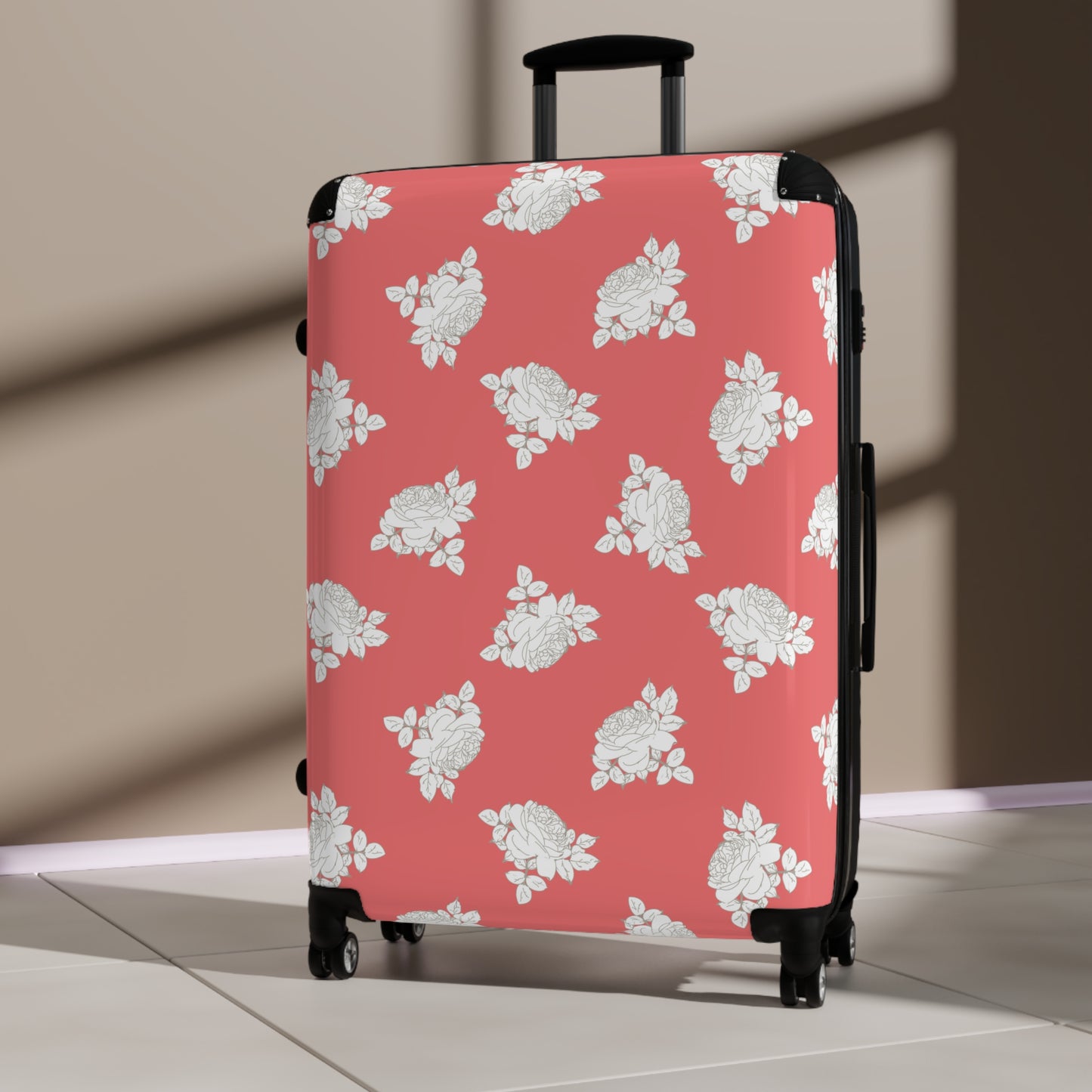 Cream Roses on Bright Coral Suitcase