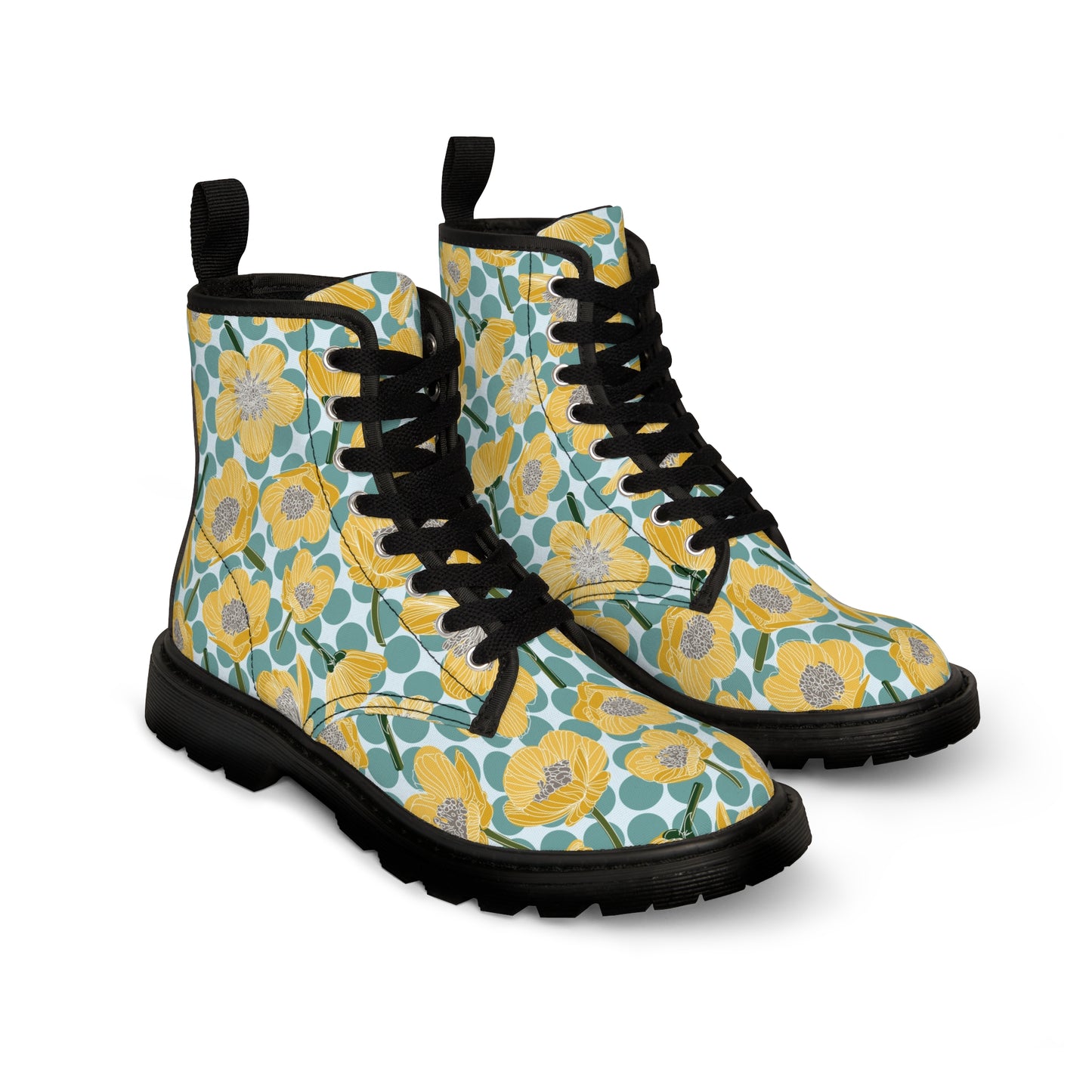 Buttercups and polka dots Women's Canvas Boots