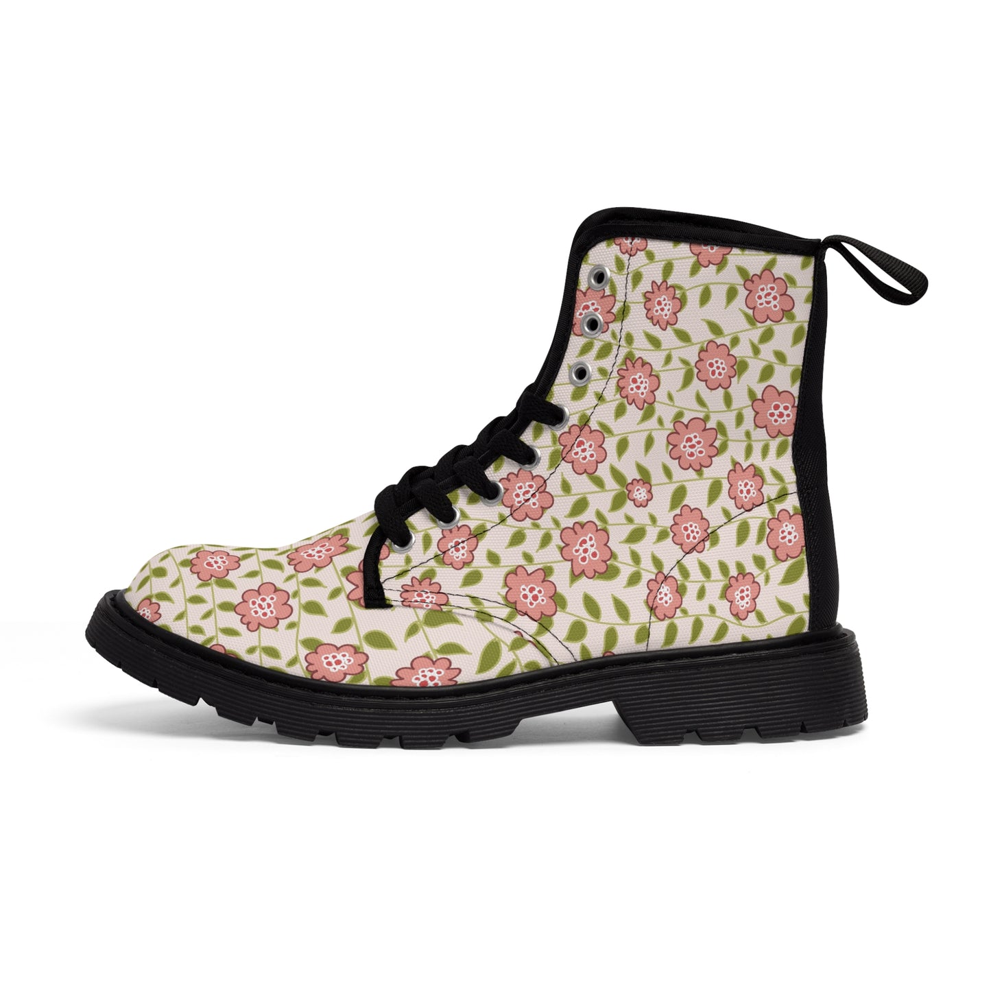 Coral flower vine on Cream Women's Canvas Boots