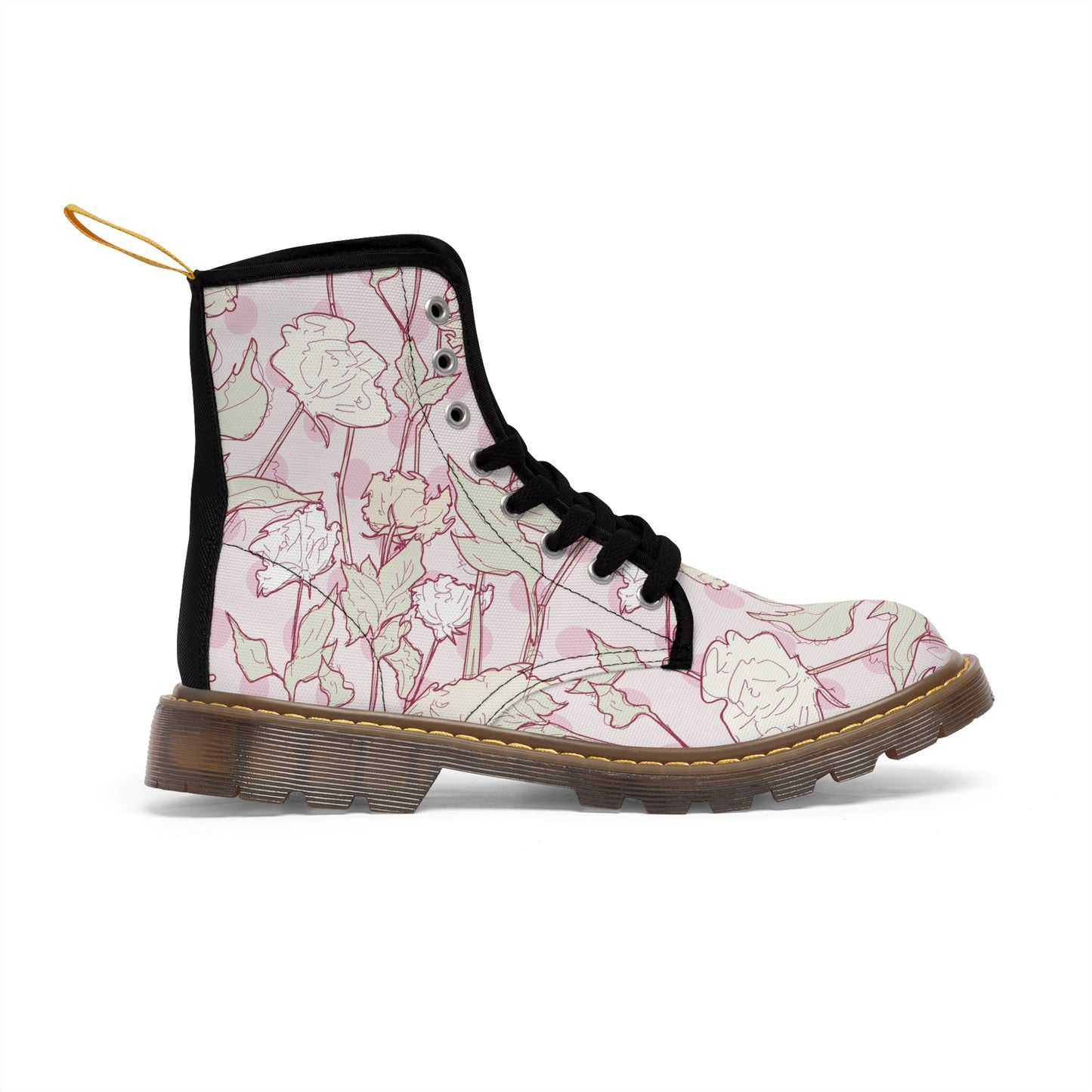 Roses and Dots in Pink Women's Canvas Boots