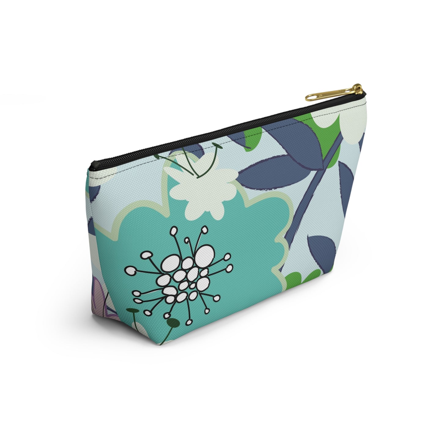 Mid Mod Floral Blue and Green Accessory Pouch w T-bottom