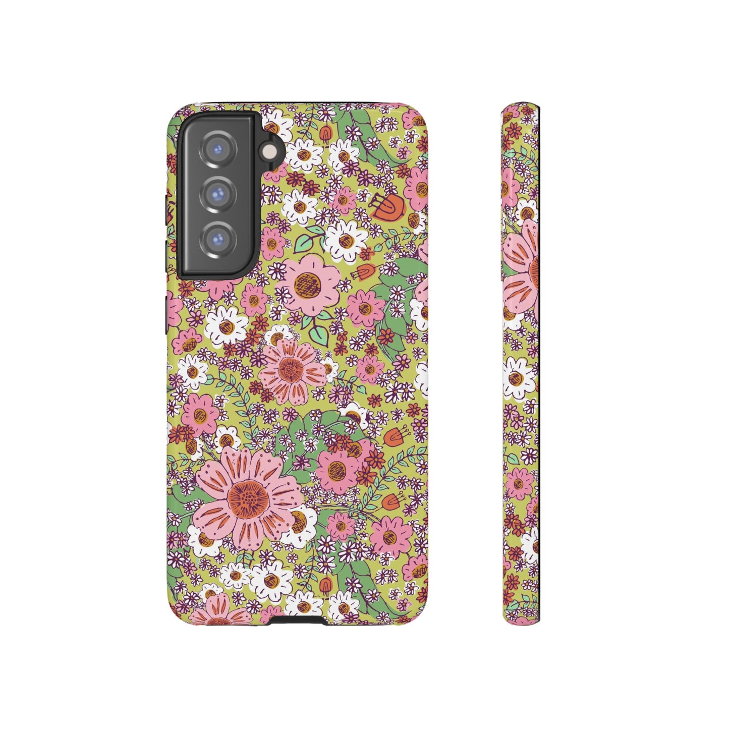 Cheerful Watercolor Flowers on Bright Green Tough Cases for Google Pixel