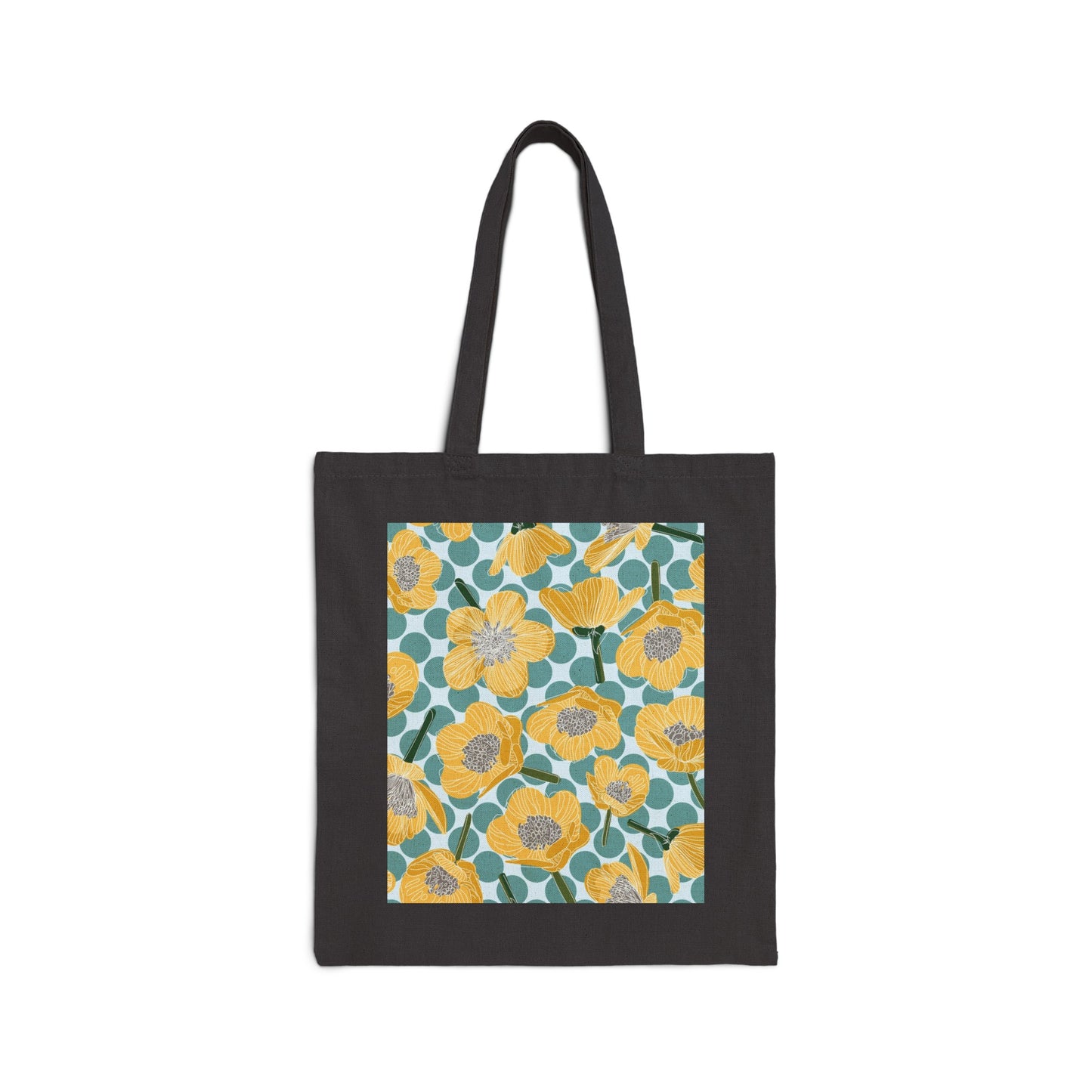 Buttercups and Polka Dots Cotton Canvas Tote Bag