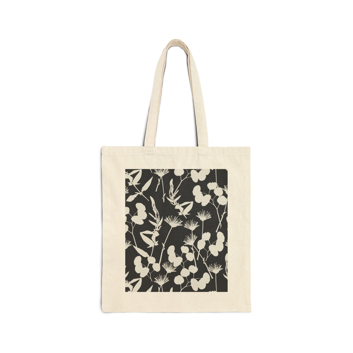 Black and White Floral Cotton Canvas Tote Bag