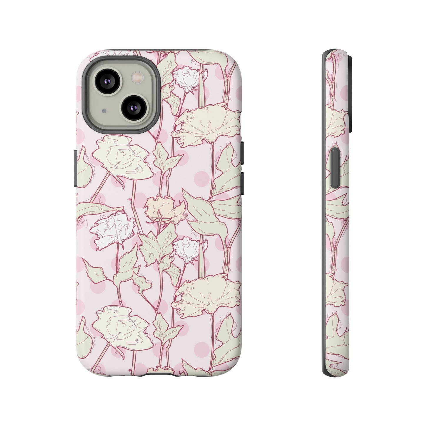 Roses and Dots in Pink Tough Cases for iPhone