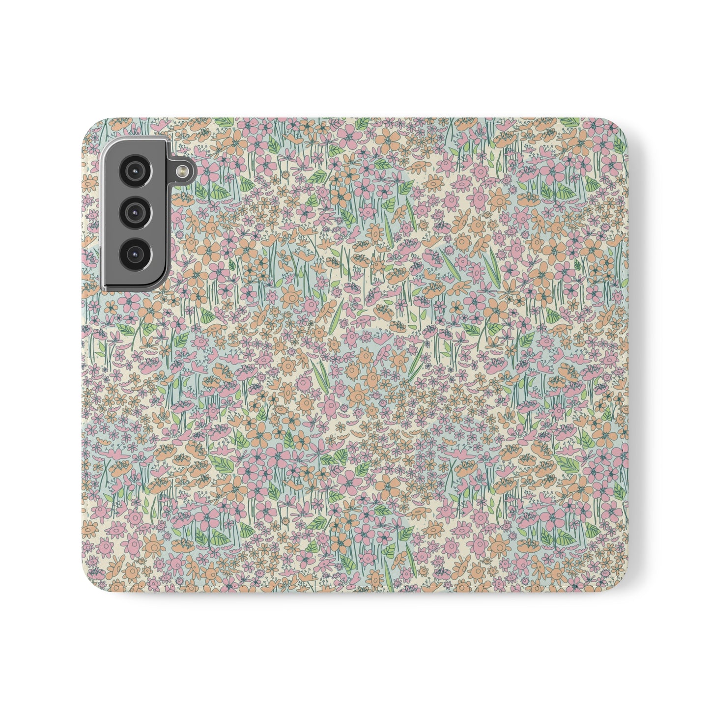 Orange and Pink Flowers on Blue Dot Flip Cases for Samsung